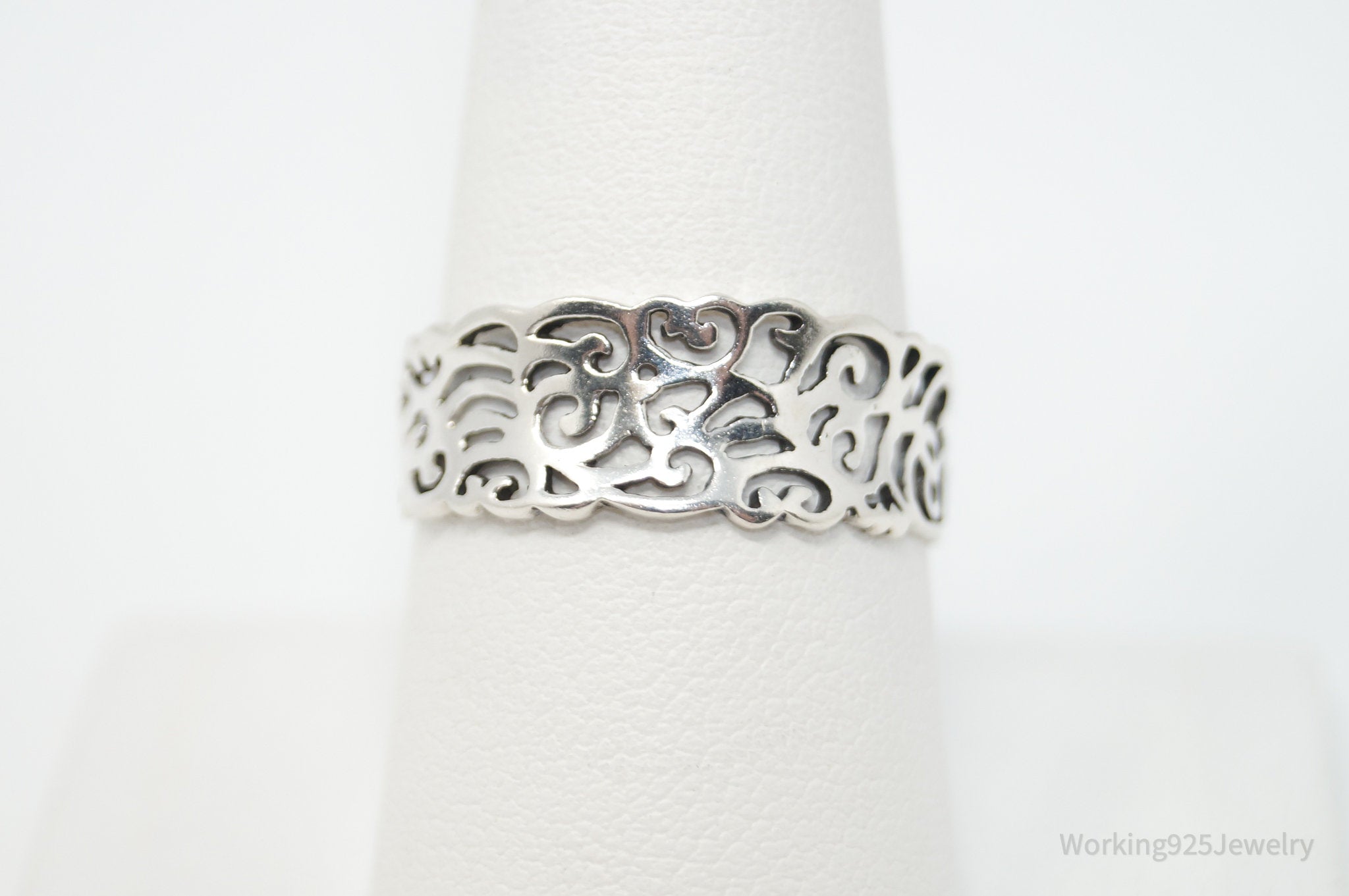 Vintage Art Nouveau Style Scroll Swirl Ring Sterling Silver - Size 9.25