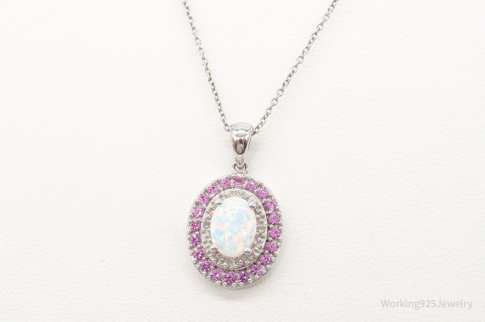 Opal Pink Topaz Cubic Zirconia Sterling Silver Necklace