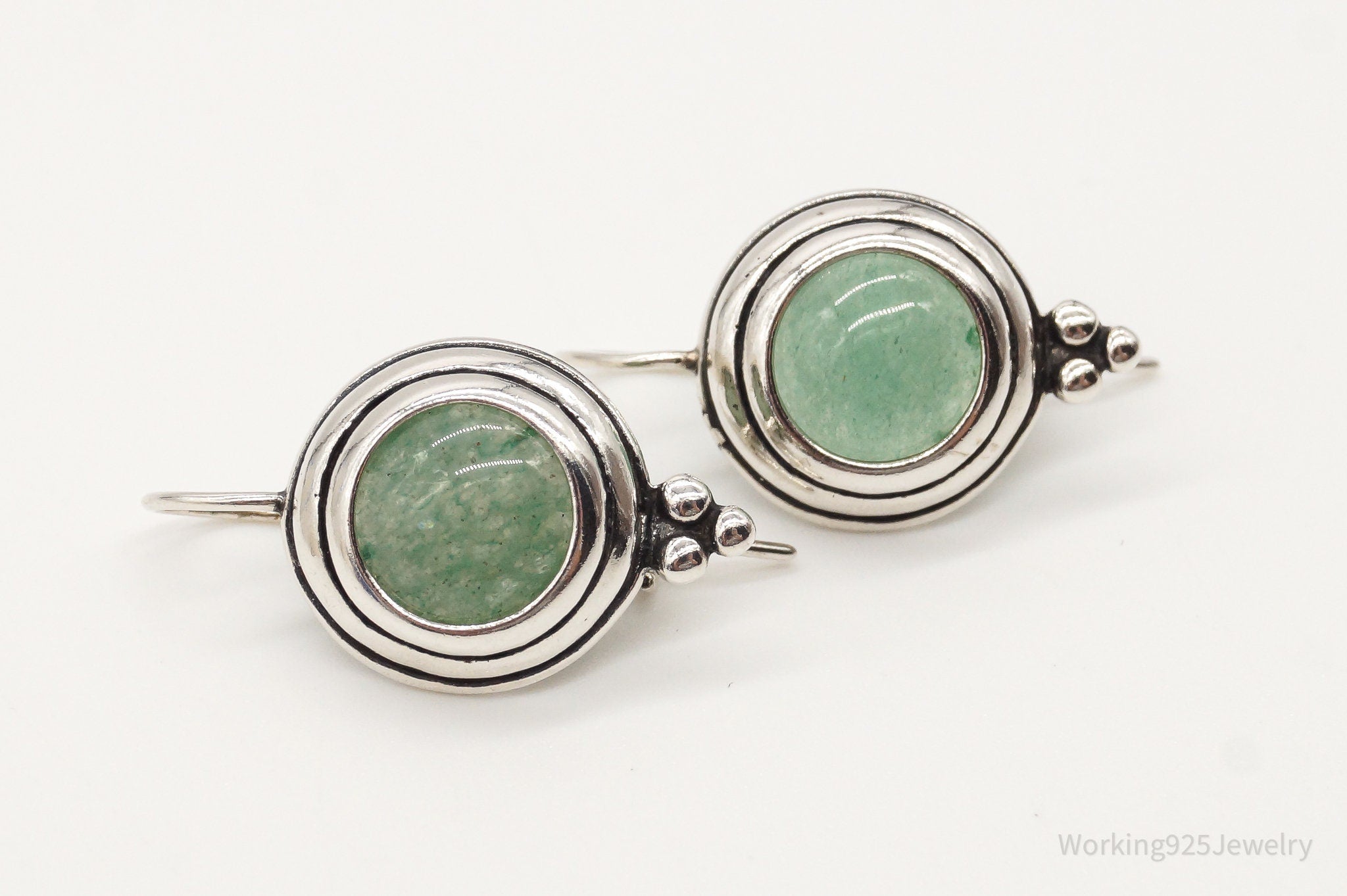 Vintage Designer Green Aventurine Sterling Silver Earrings