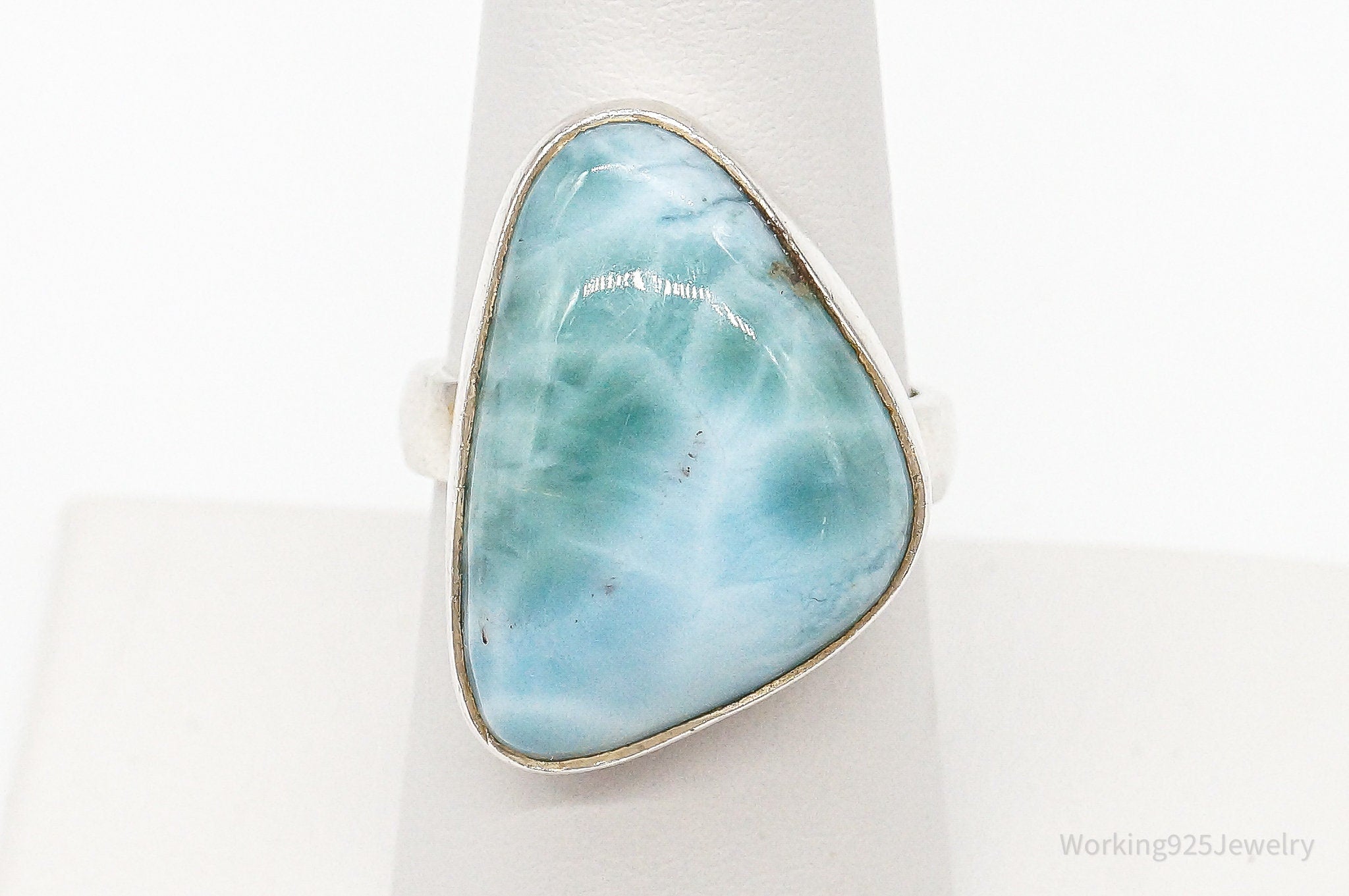 Vintage Ice Blue Larimar Modernist Sterling Silver Ring - Size 7.75