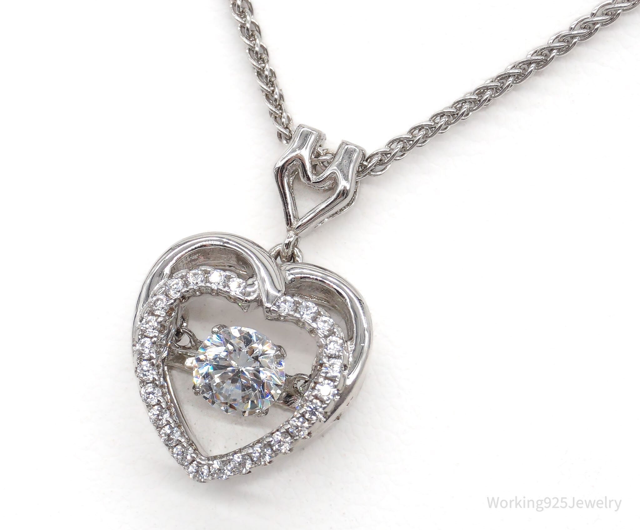 Designer Boru Cubic Zirconia Heart Sterling Silver Necklace