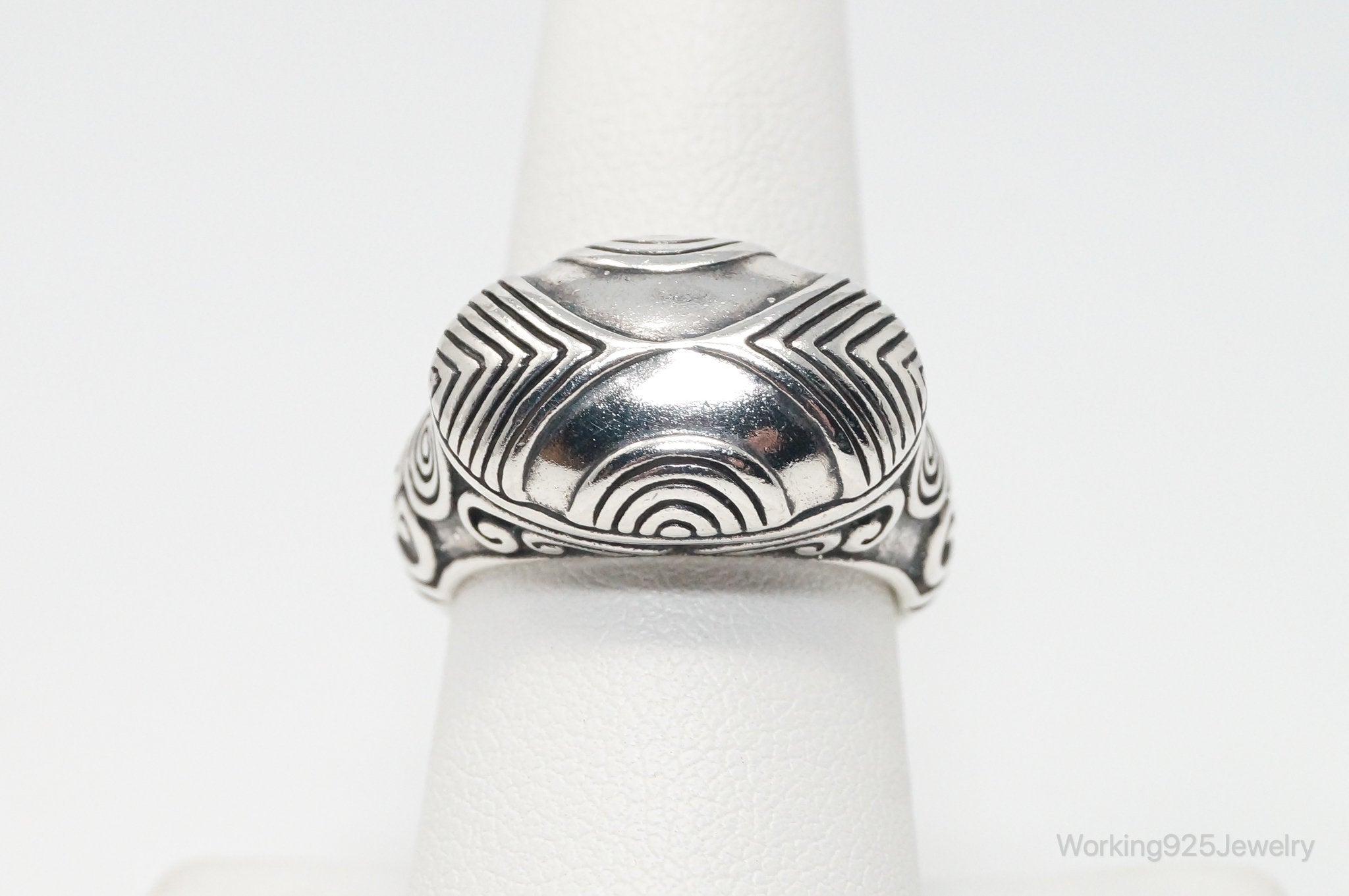 Vintage Bali Style Scroll Heart Swirls Sterling Silver Ring - Size 8