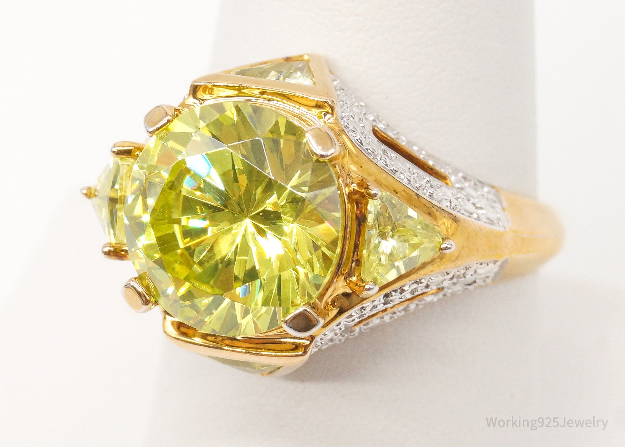 Ross Simons Green Cubic Zirconia 2 Diamond 18K Gold Vermeil Sterl.Sil. Ring Sz 8