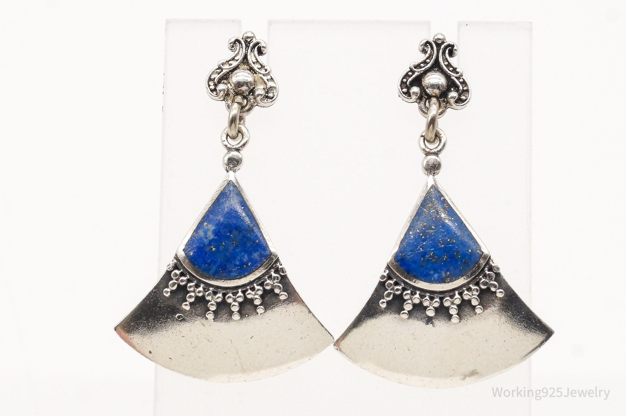 Vintage Lapis Lazuli Sterling Silver Dangle Earrings