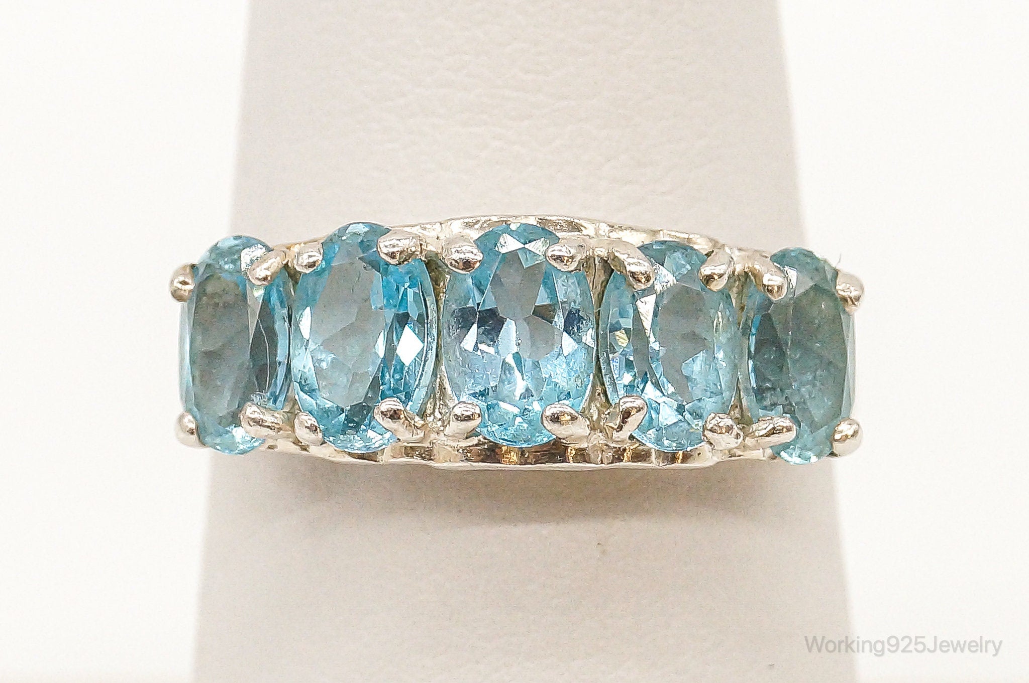 Vintage Designer CNA Blue Topaz Sterling Silver Ring - SZ 7