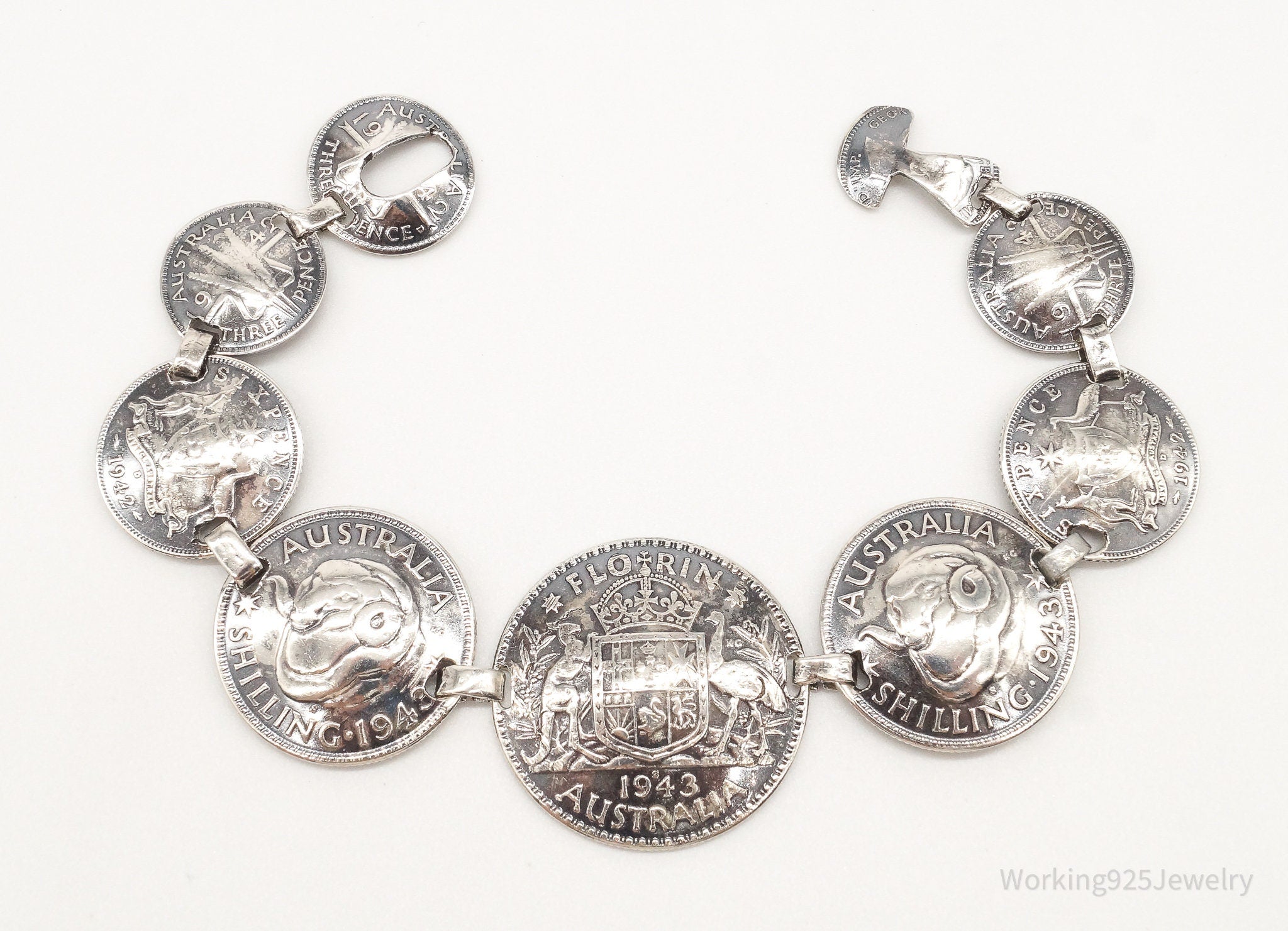 Vintage Australian 1940s Coins Silver Bracelet