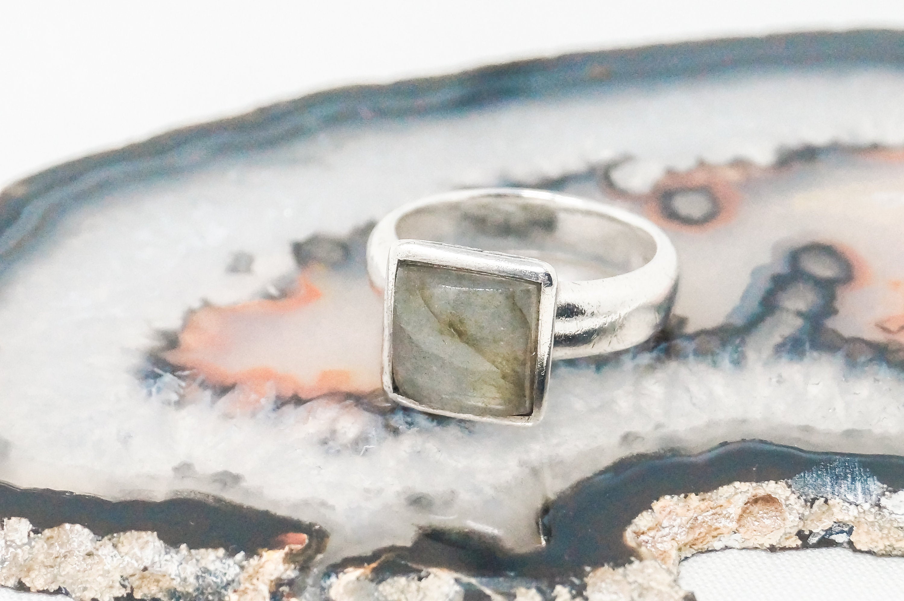 Vintage Designer BASK Labradorite Sterling Silver Ring - Sz 7.25