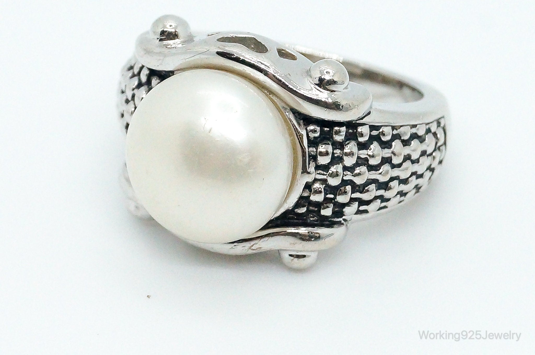 Vintage Faux Pearl Sterling Silver Ring - Size 7