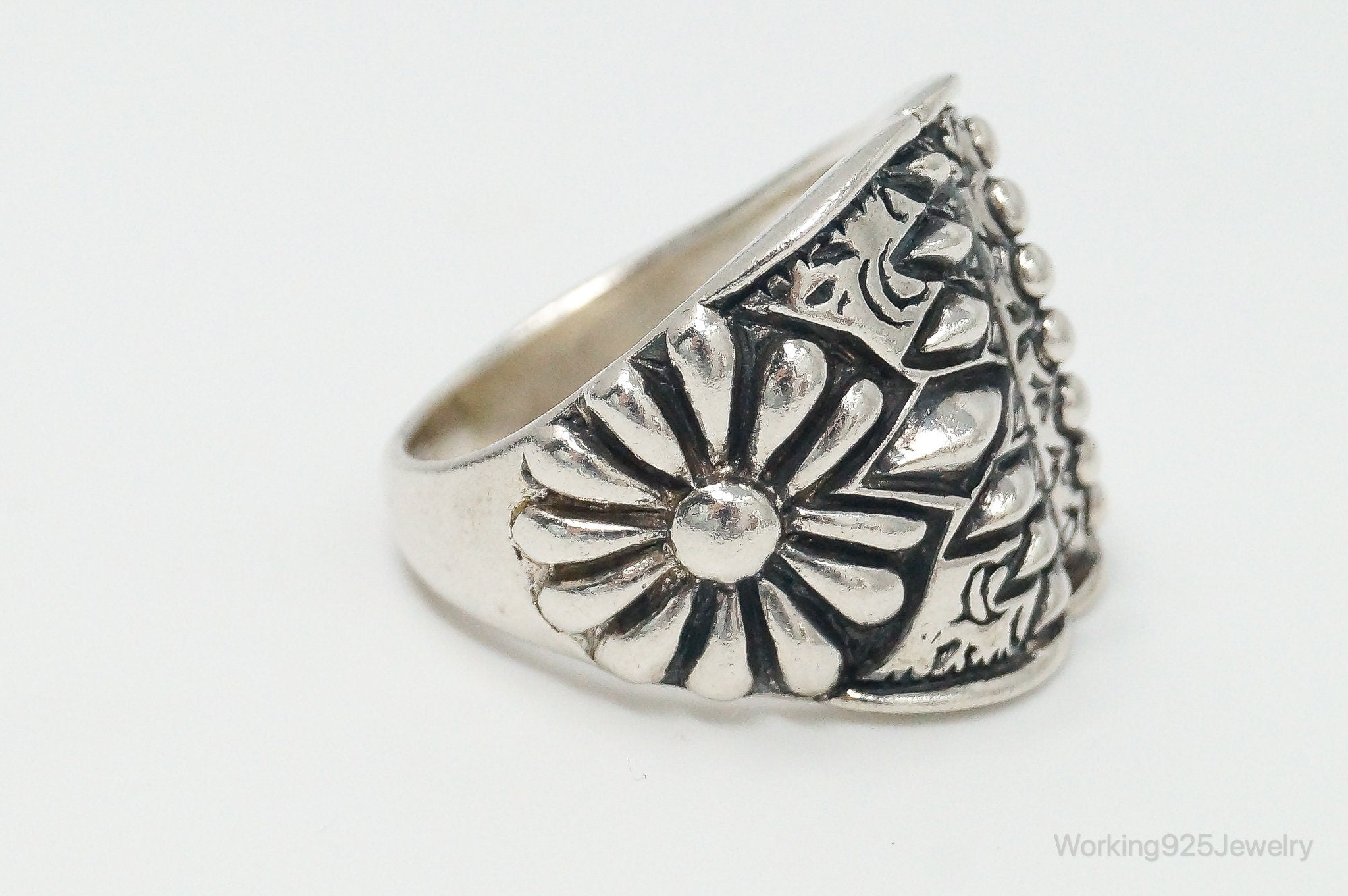 Vintage Designer BBJ Southwestern Sterling Silver Ring - Size 11