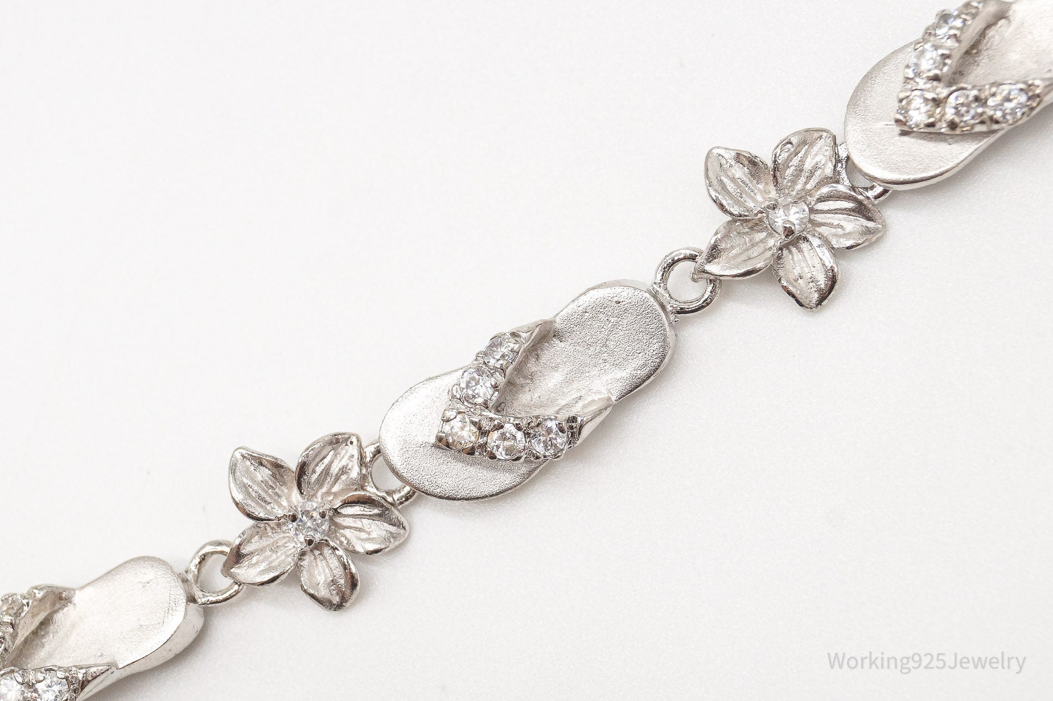 Vintage Cubic Zirconia Sandals & Flowers Sterling Silver Bracelet