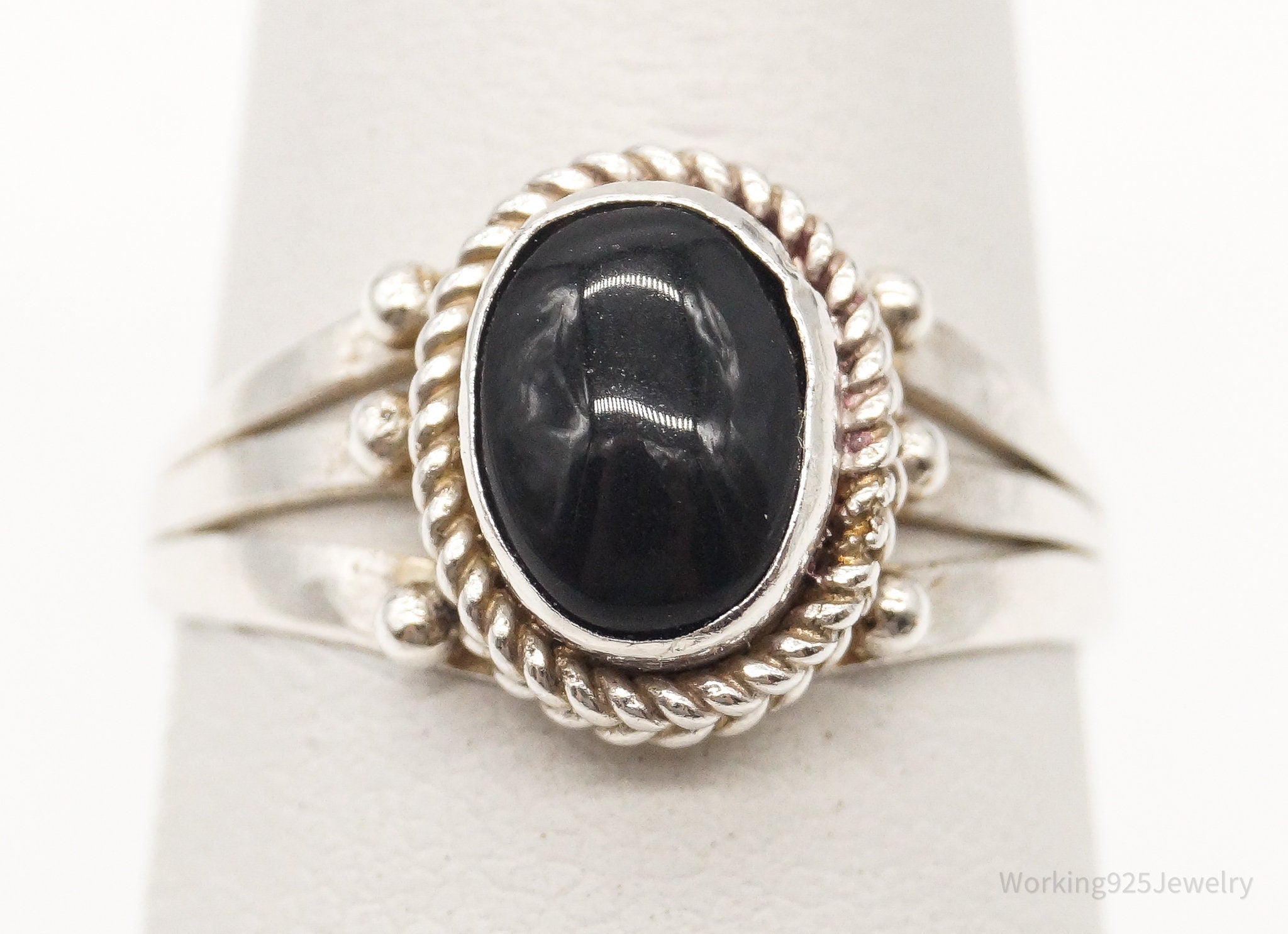 Vintage Black Onyx Sterling Silver Ring Size 5.75