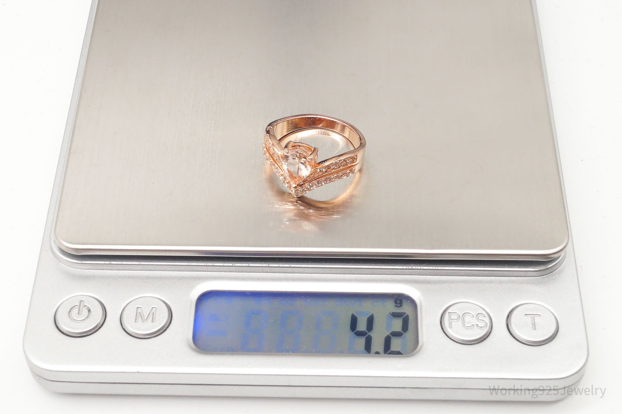 Pink Morganite White Zircon 18K Rose Gold Over Sterling Silver Ring - Size 6.75