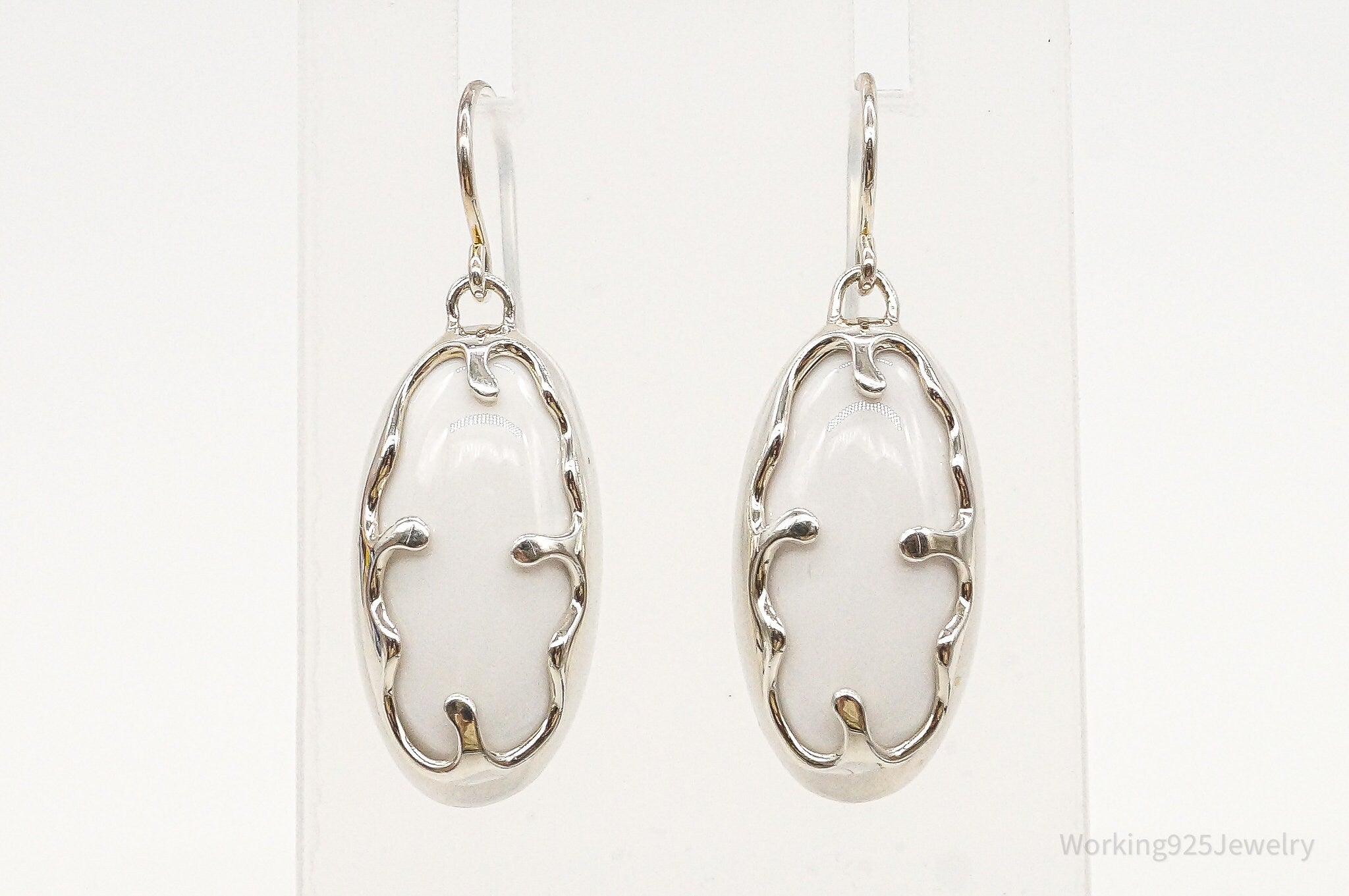 Designer RLM Studio White Agate Brass Sterling Silver Earrings