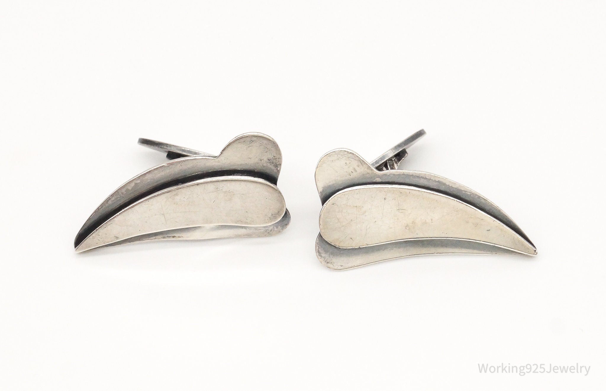 Rare Vintage Denmark Modernist Hermann Siersbol Sterling Silver Cufflinks