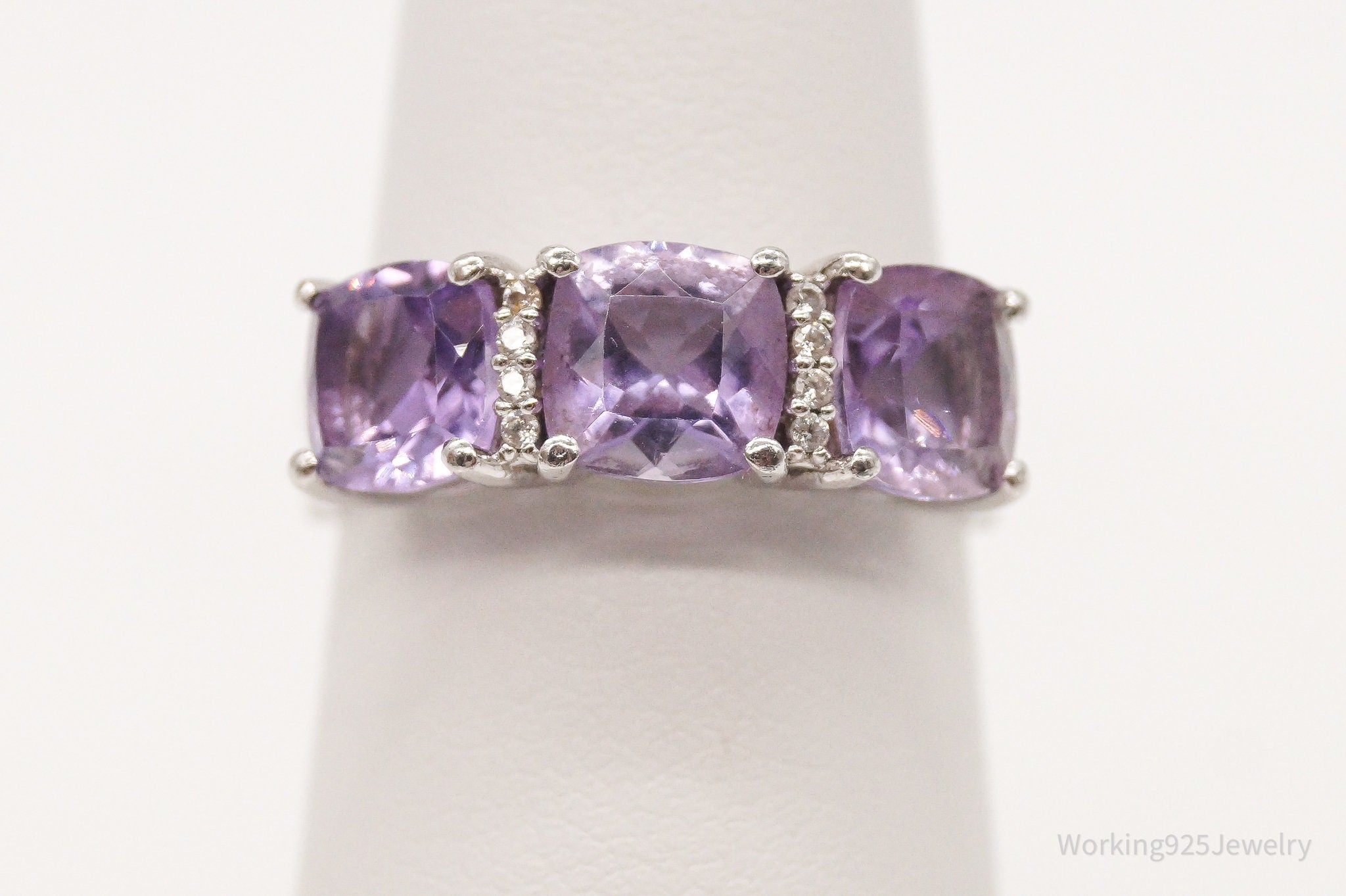 Vintage Amethyst Cubic Zirconia Sterling Silver Ring - Size 6