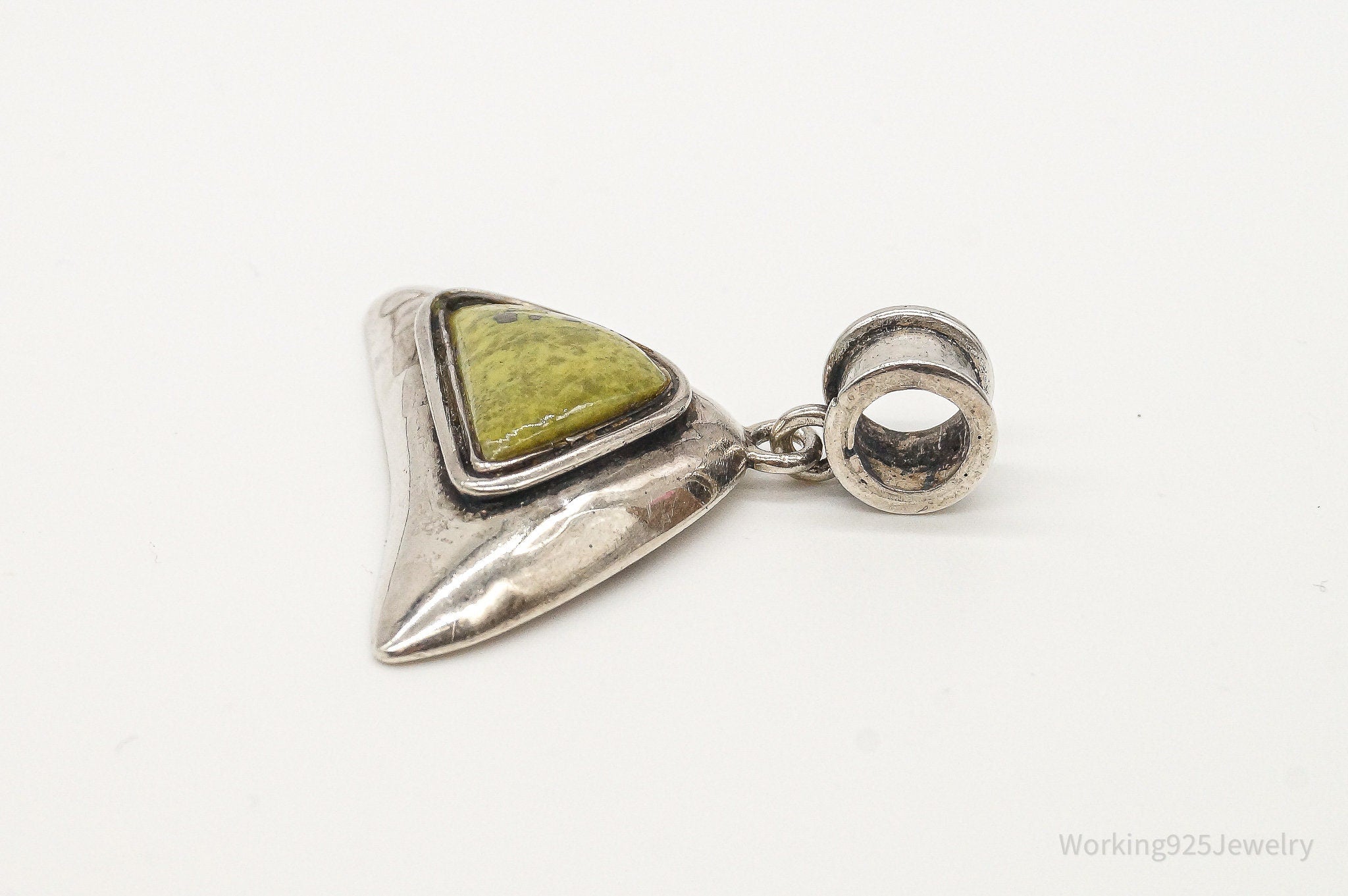 Vintage Green Gemstone Modernist Sterling Silver Necklace Pendant