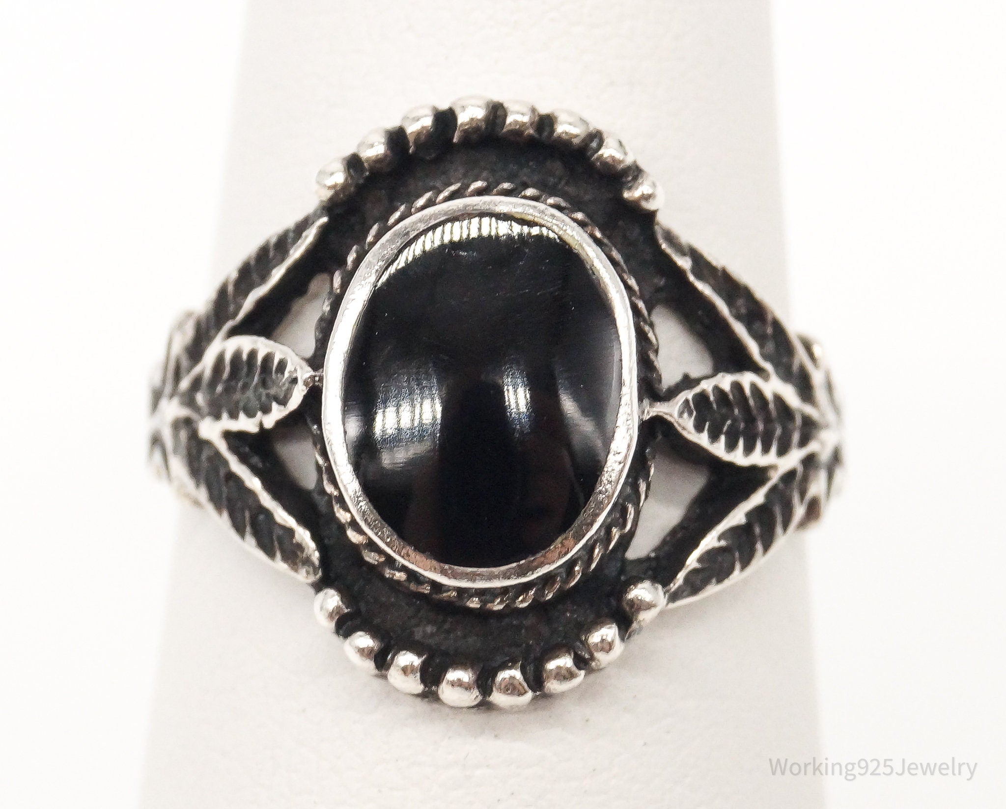 Vintage Black Onyx Sterling Silver Ring - Size 5