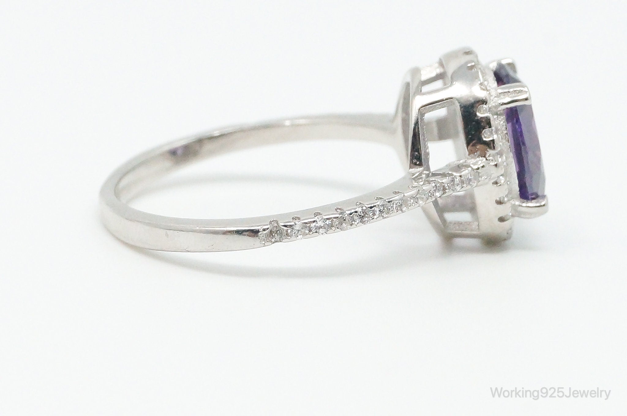 Large Amethyst Cubic Zirconia Sterling Silver Ring Size 7.25