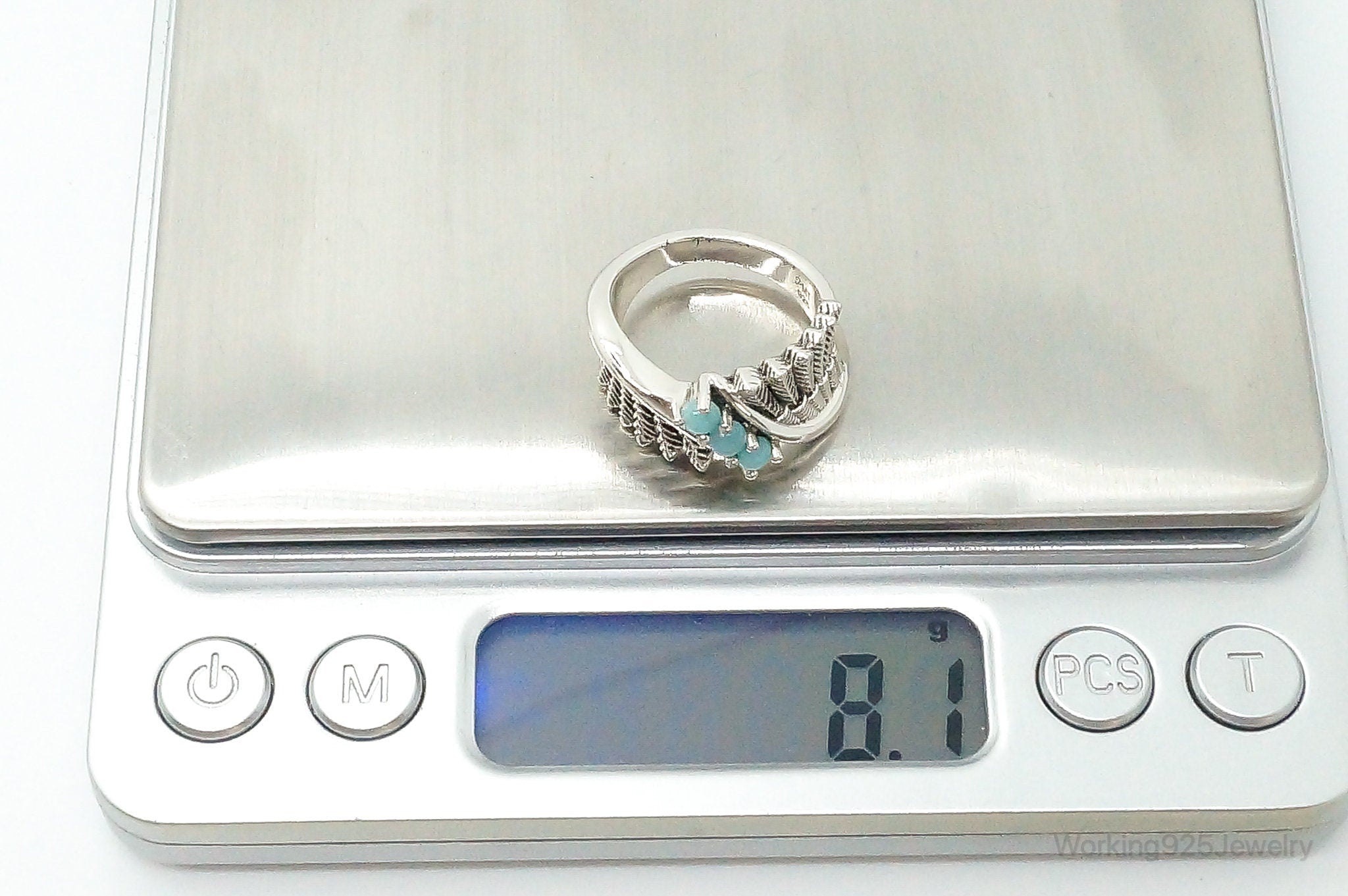 Designer PMT Amazonite Arrows Sterling Silver Ring - Size 6.25