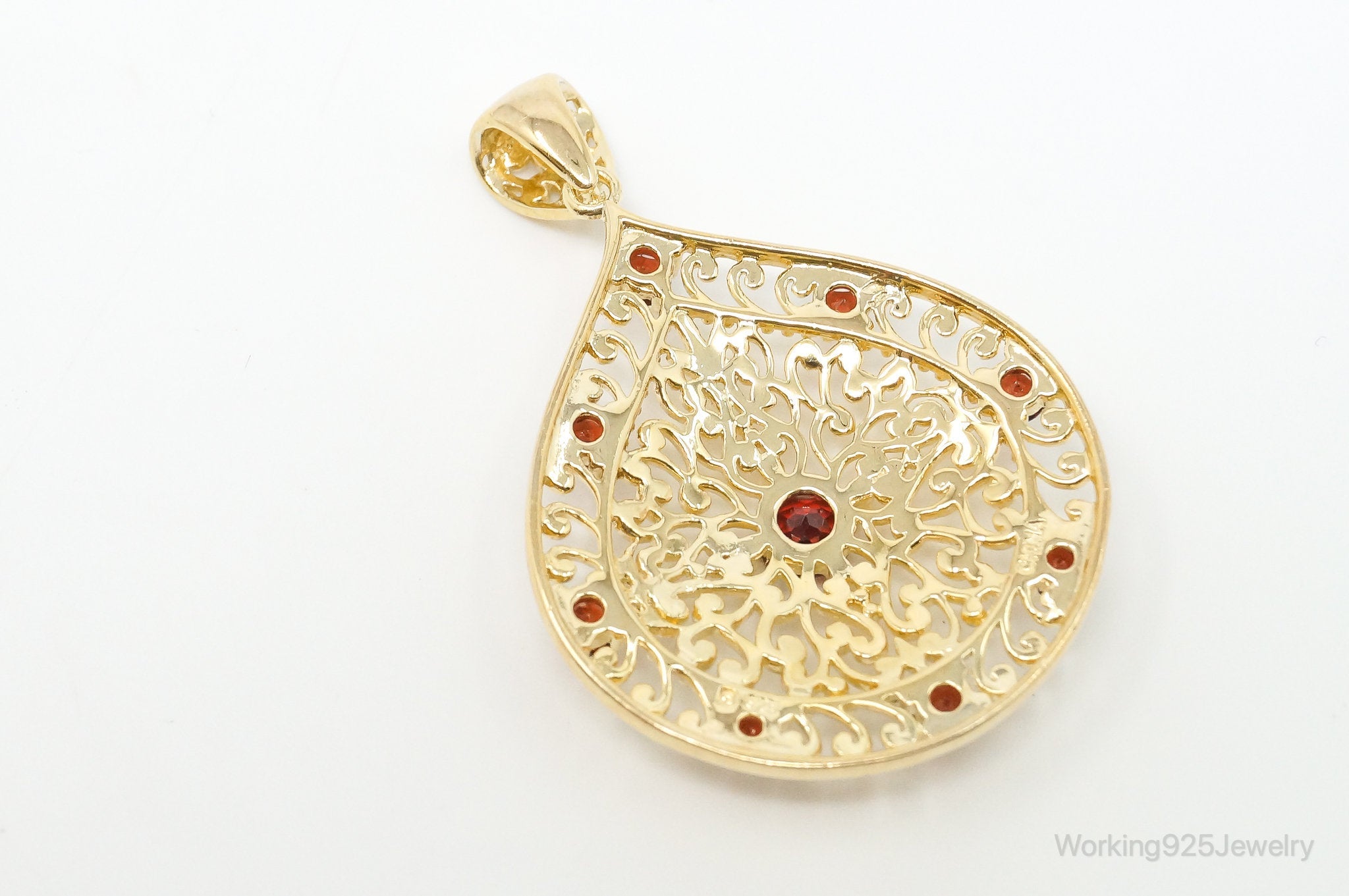 Designer Ross Simons Garnet Motif Gold Over Sterling Silver Pendant