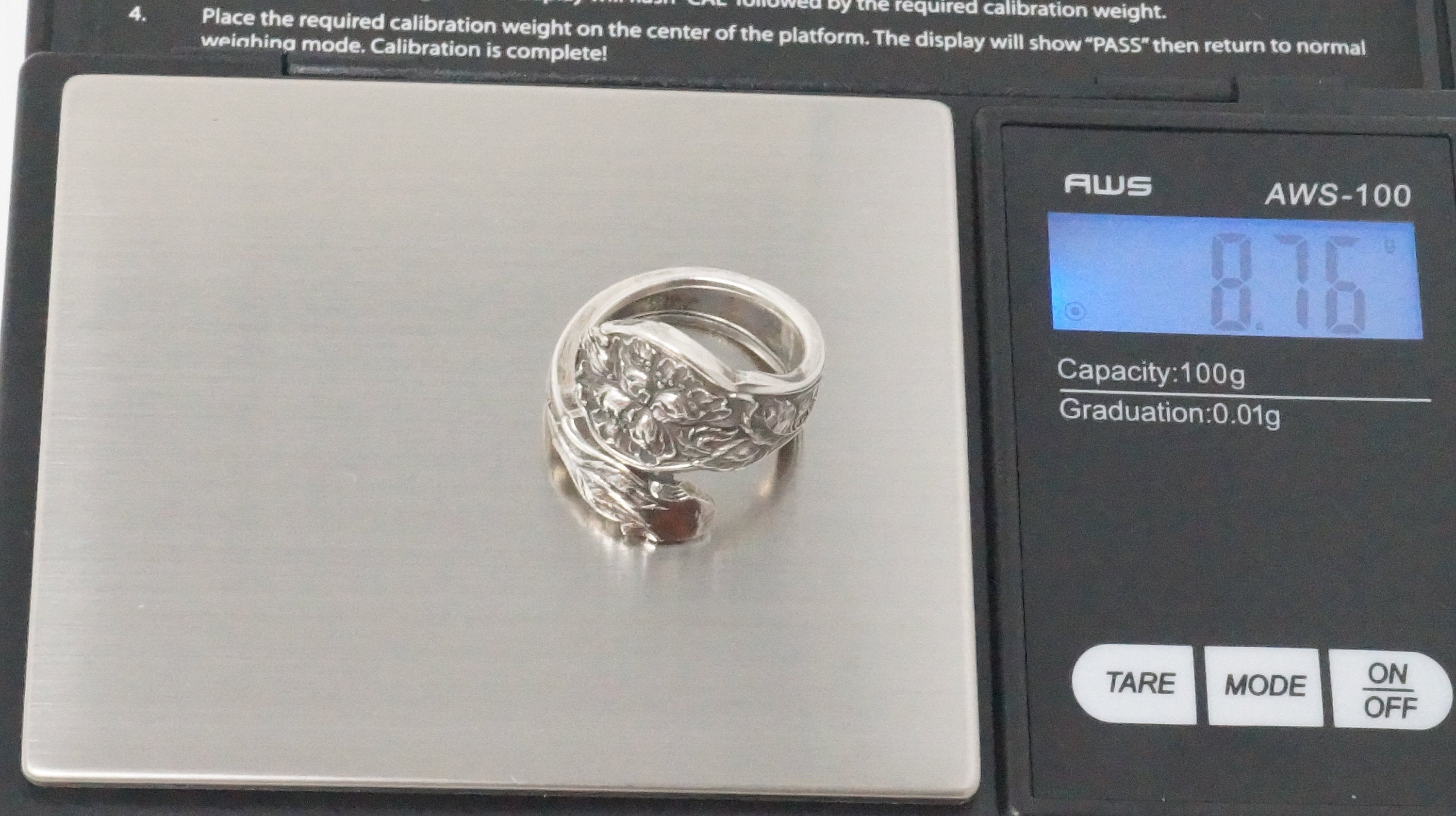 Atq English Art Nouveau Floral Repousse Wrap Sterling Silver Spoon Ring Sz 6.5