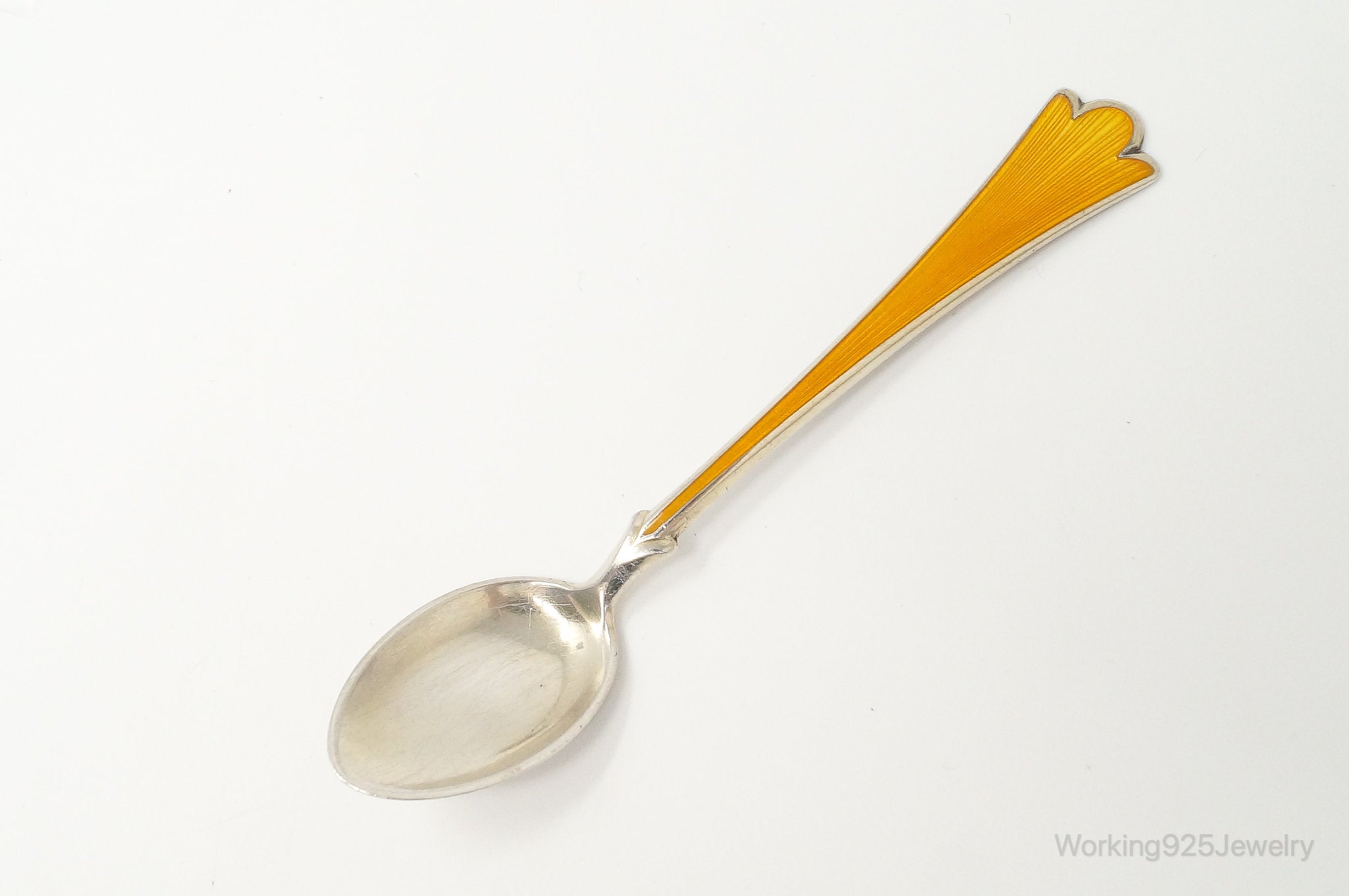 Antique Norwegian Theodor Olsen Orange Enamel Large Sterling Silver Spoon