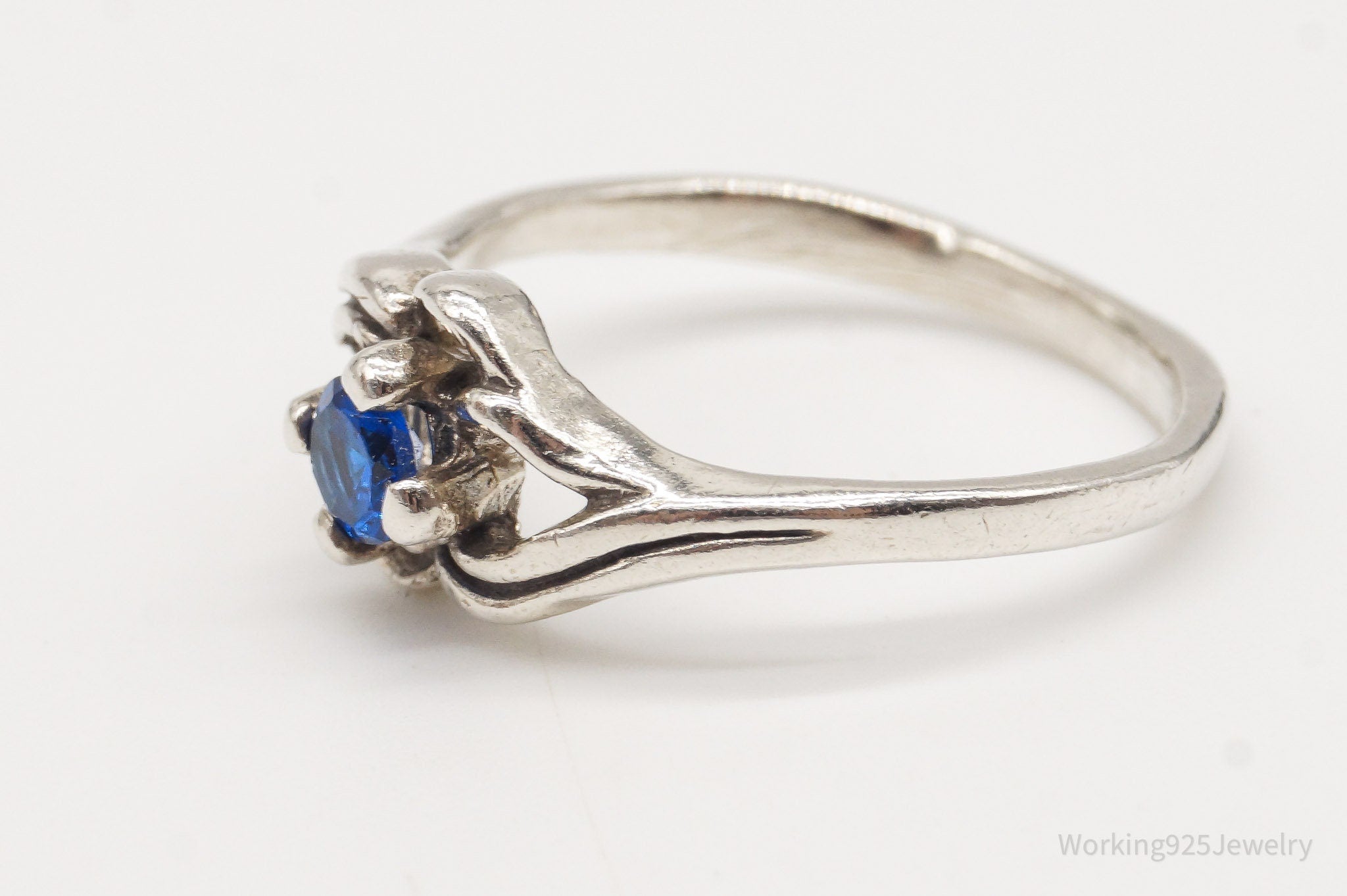 Vintage Blue Cubic Zirconia Silver Ring Size 7.5