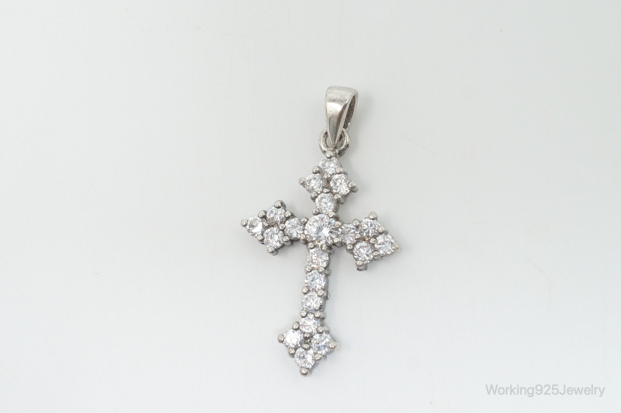 Vintage Cubic Zirconia Cross Sterling Silver Necklace Pendant