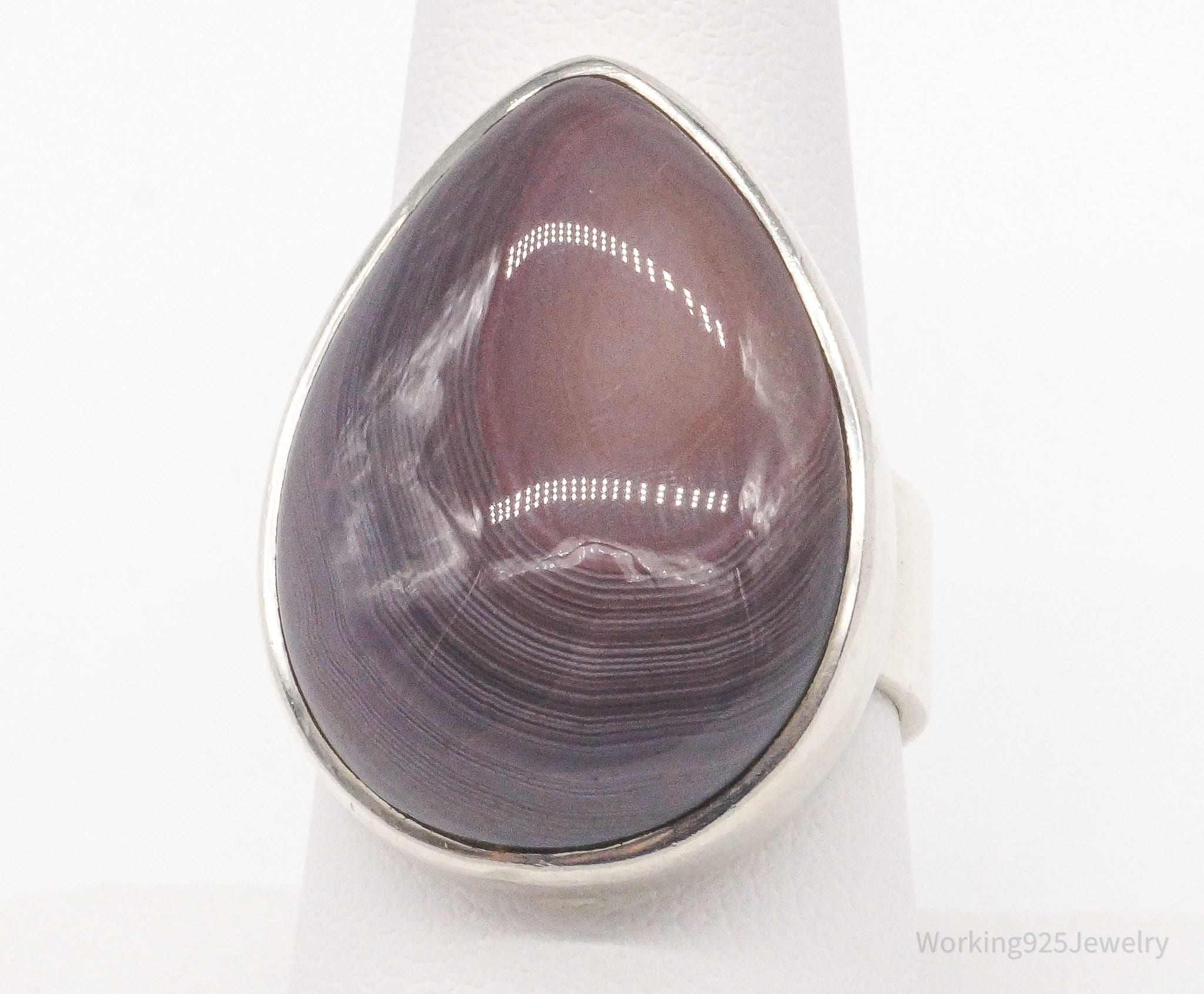 Vintage Lace Agate Sterling Silver Ring - Size 8.5 Adjustable