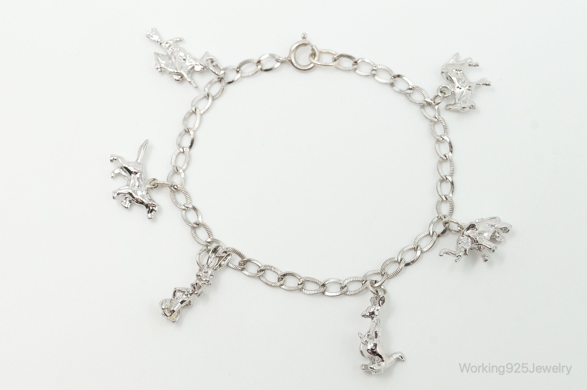 Vintage Animal Lover Sterling Silver Charm Bracelet