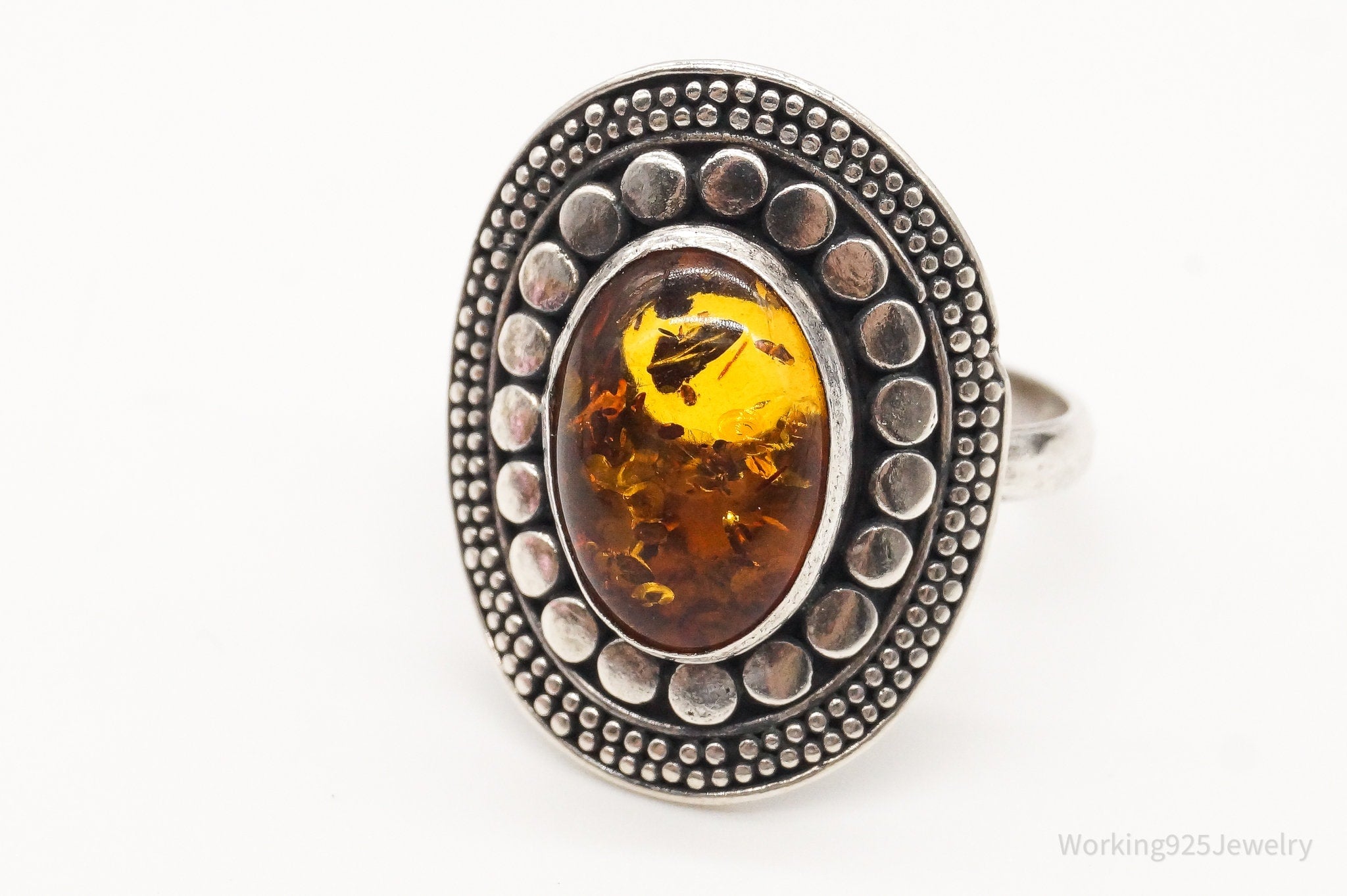 Vintage Baltic Amber Sterling Silver Ring - Size 8.5