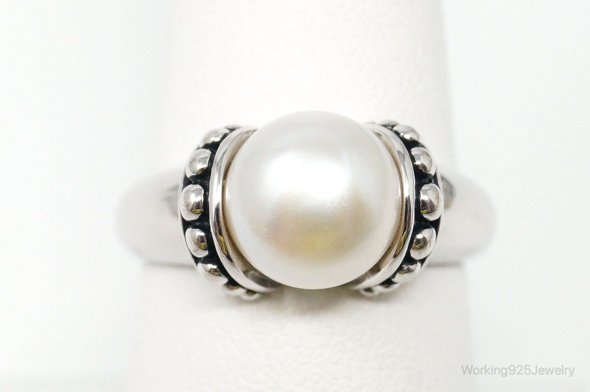 Vintage Designer Pearl Sterling Silver Ring - Size 8