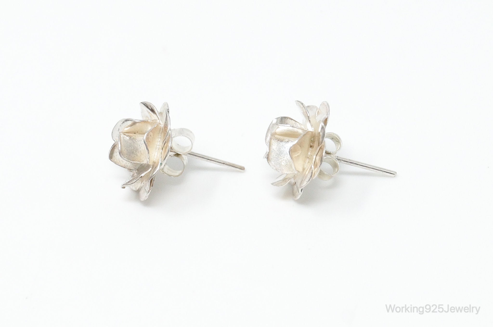 Vintage Handmade Mexico Sterling Silver Flower Stud Earrings