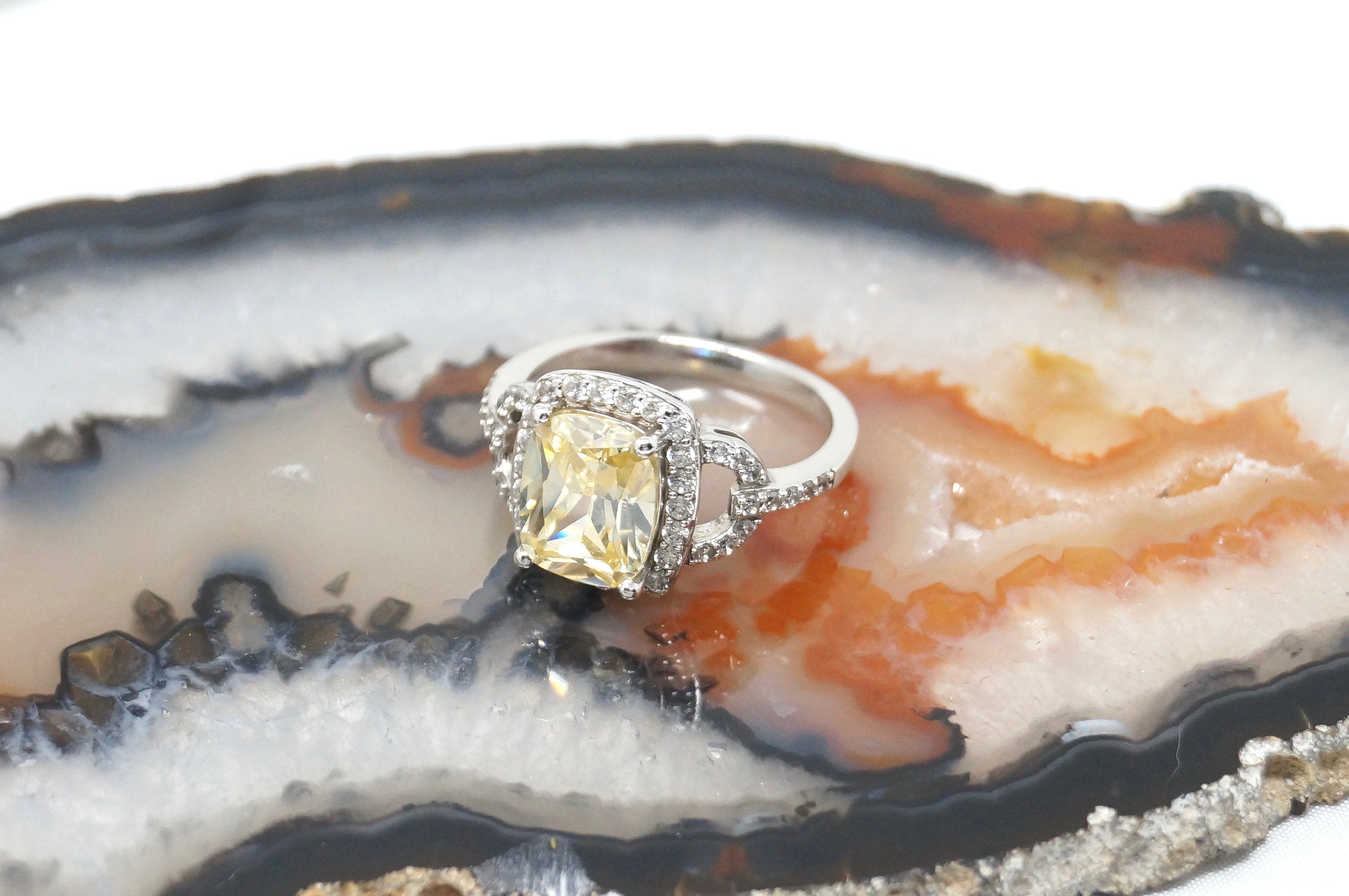 Vintage Designer Large Citrine CZ Art Deco Style Sterling Silver Ring Sz 6.75