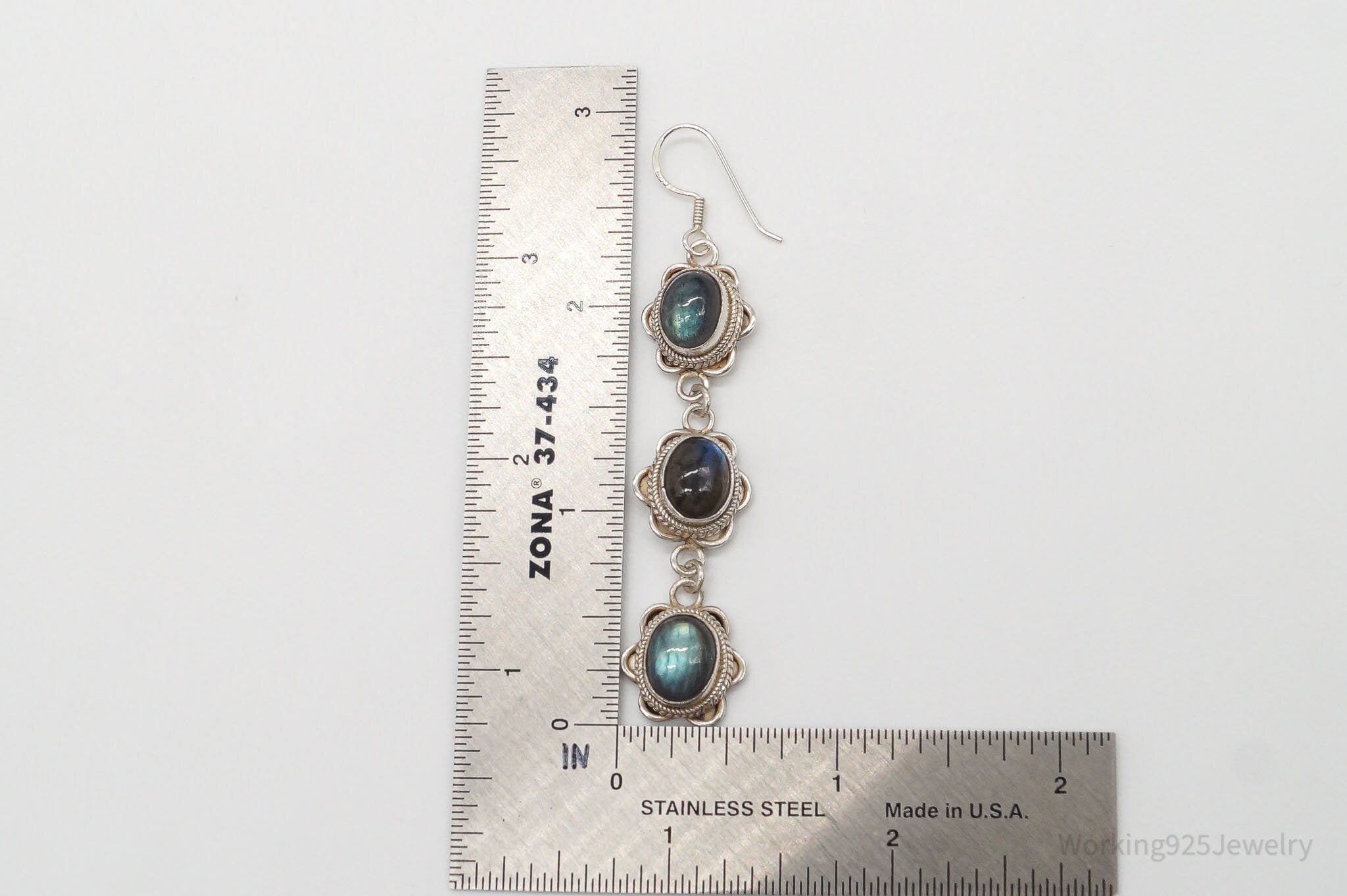 Vintage Labradorite Bali Inspired Sterling Silver Earrings