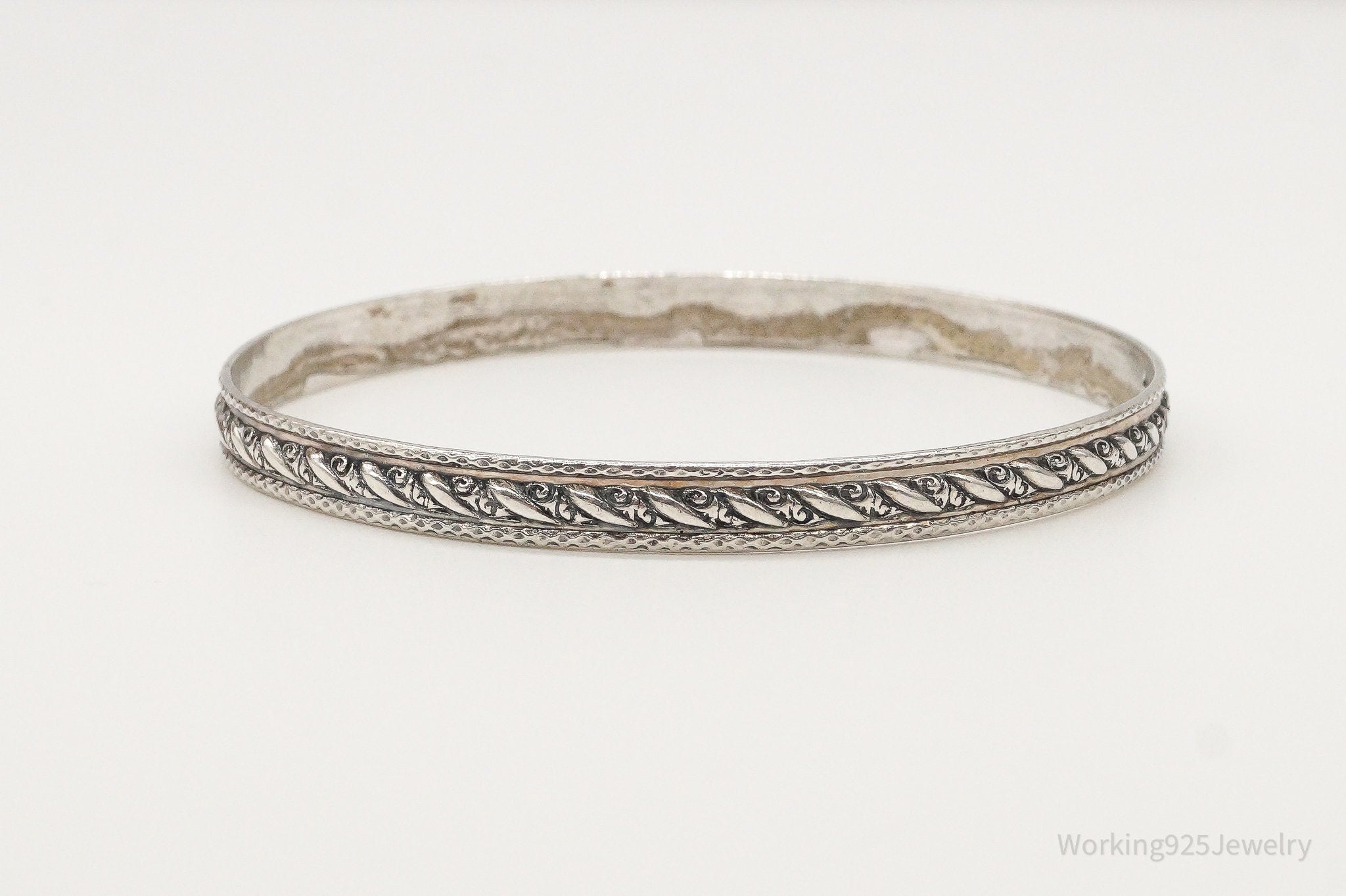 Vintage Designer JewelArt Art Deco Sterling Silver Bangle Bracelet