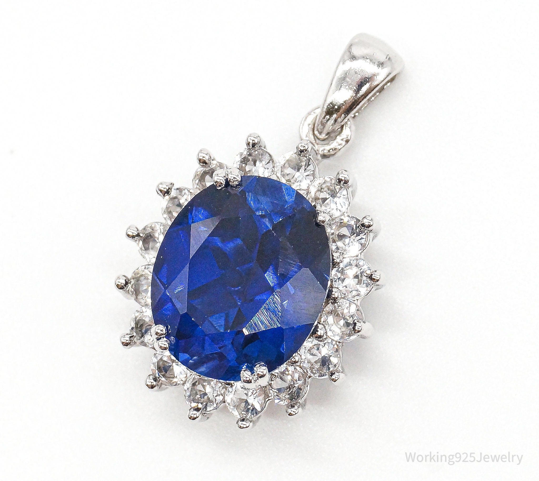 Designer JWBR Lab Sapphire Cubic Zirconia Sterling Silver Pendant