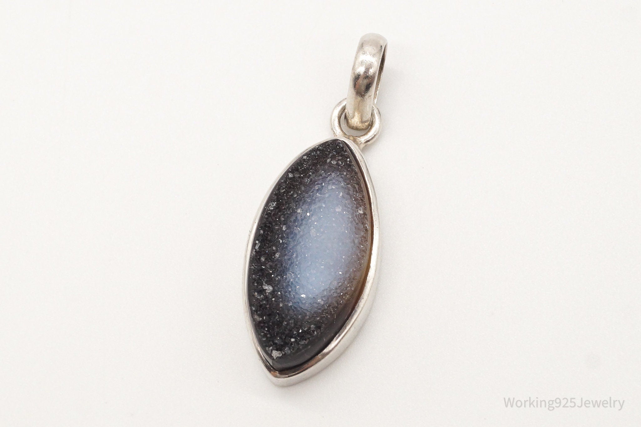 Vintage Large Druzy Quartz Sterling Silver Pendant