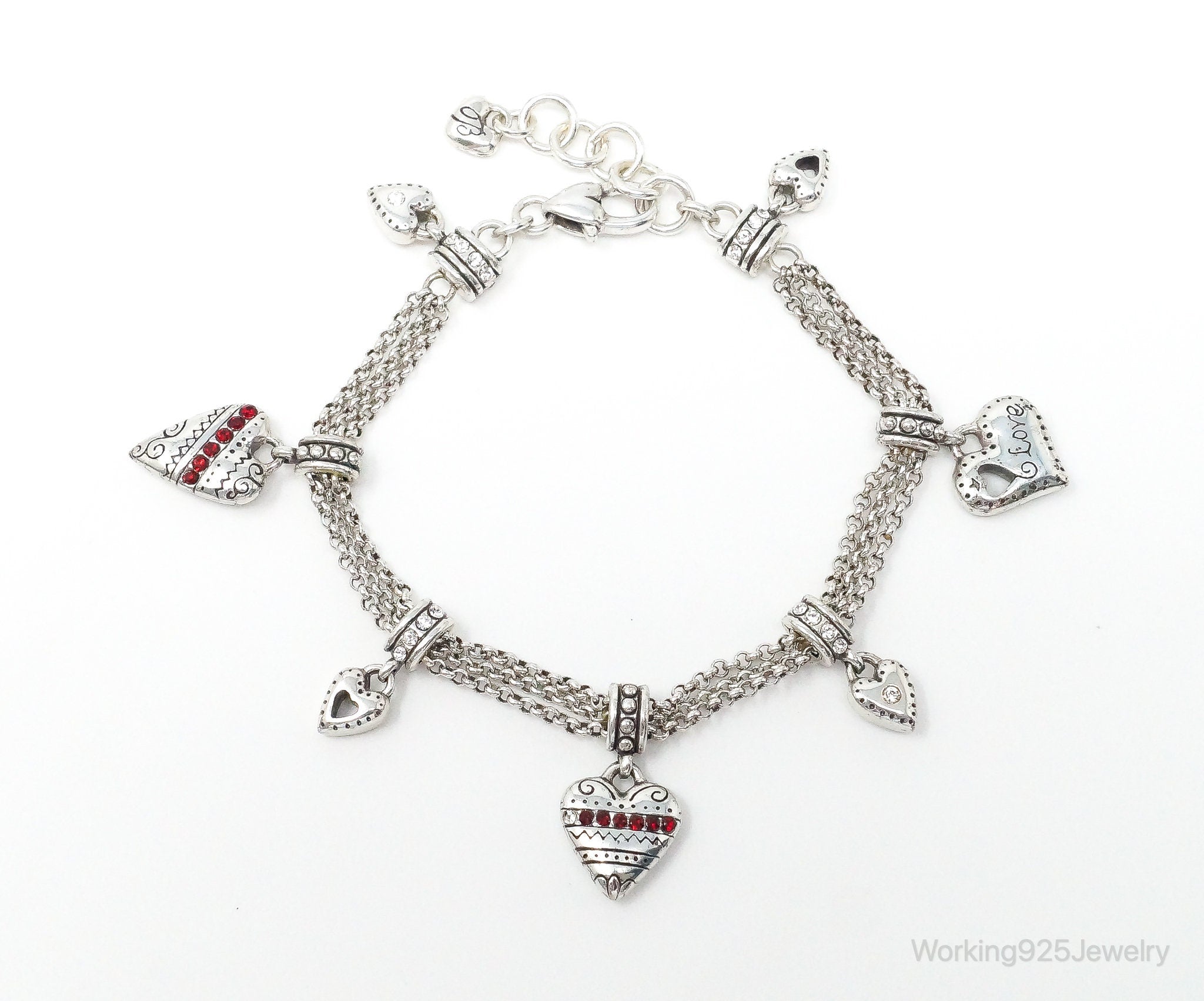 Designer Brighton Cubic Zirconia Heart Charms Sterling Silver Bracelet