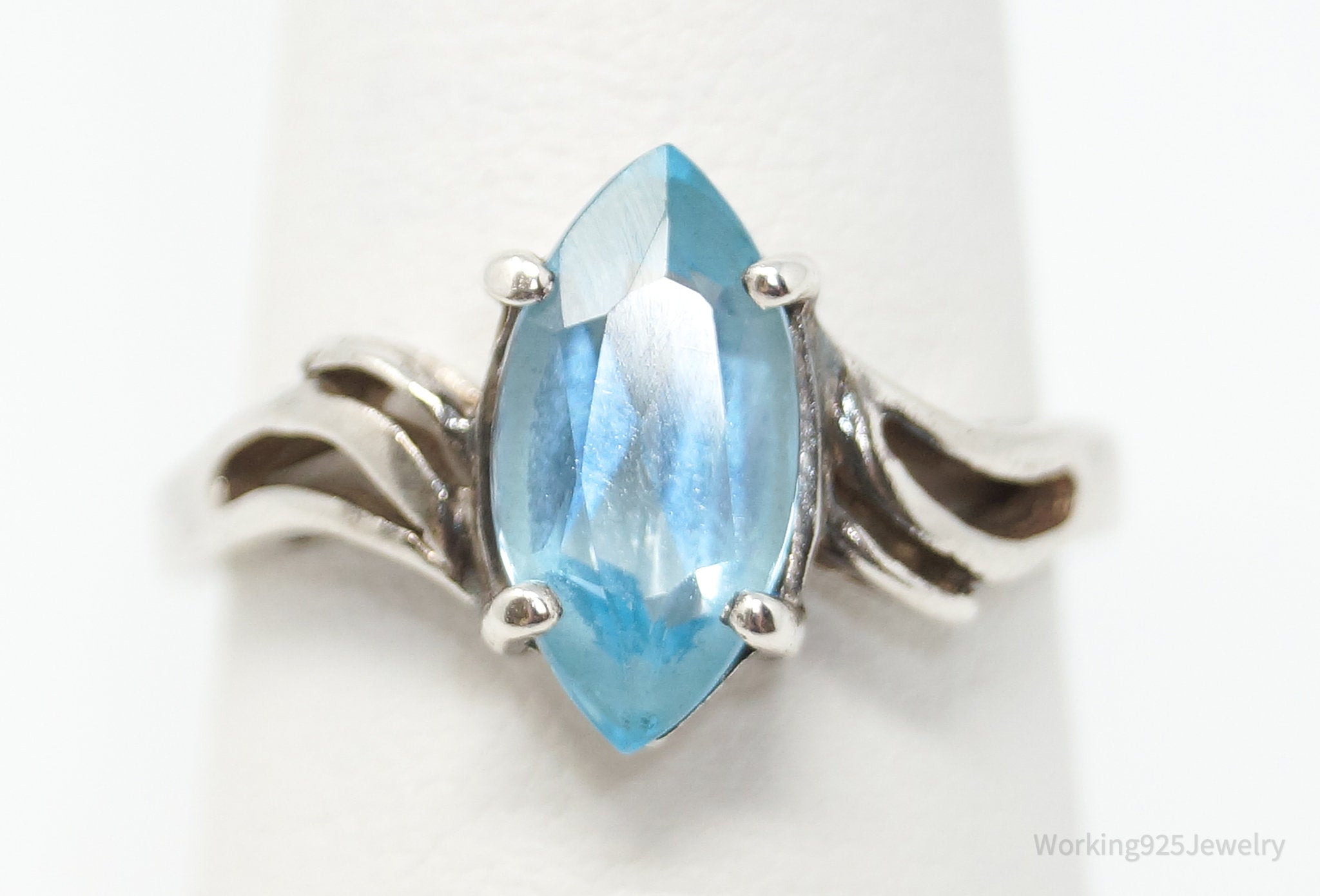 Vintage Designer JED Blue Topaz Sterling Silver Ring - Sz 6.75