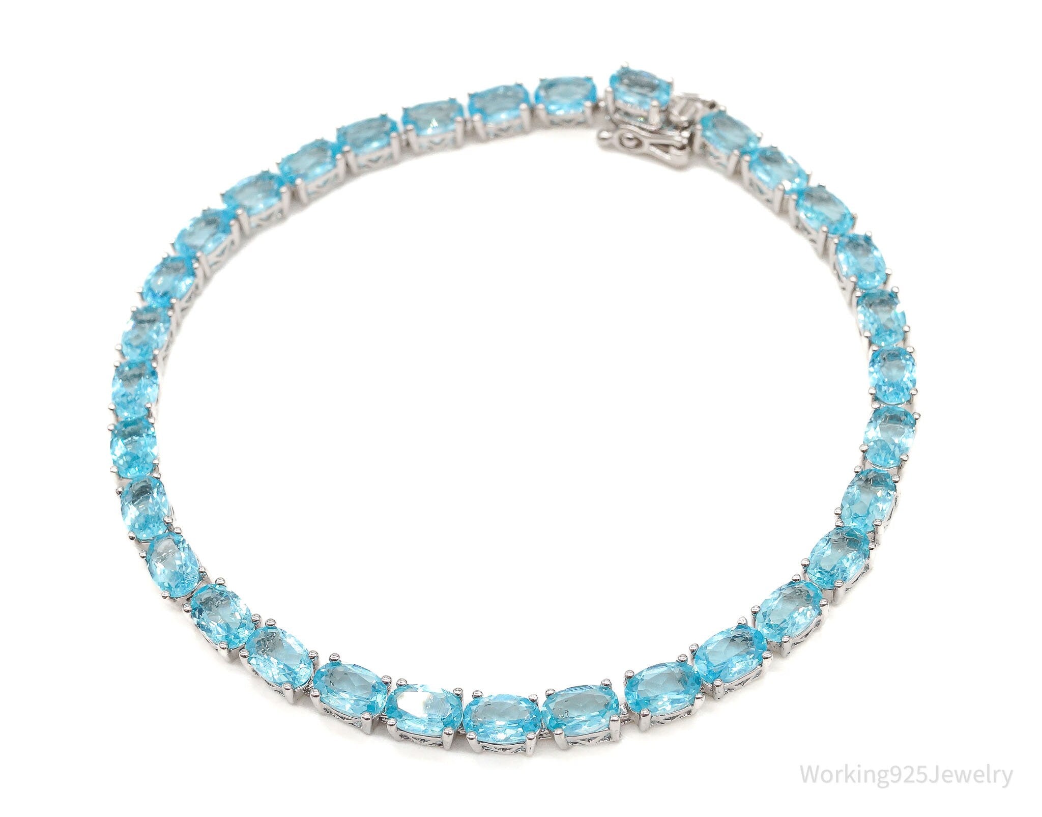 Vintage Blue Topaz Sterling Silver Tennis Bracelet