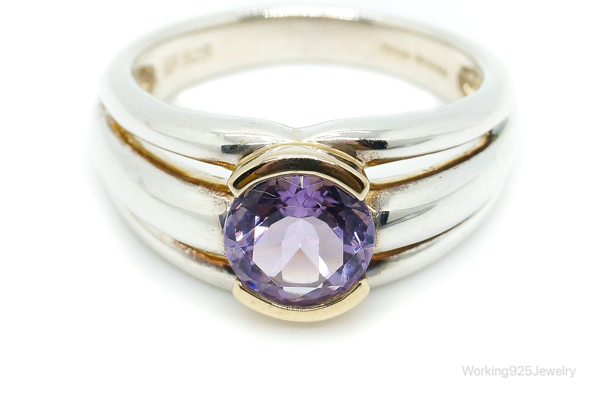 Designer Amethyst Gold Vermeil Sterling Silver Ring - Size 10