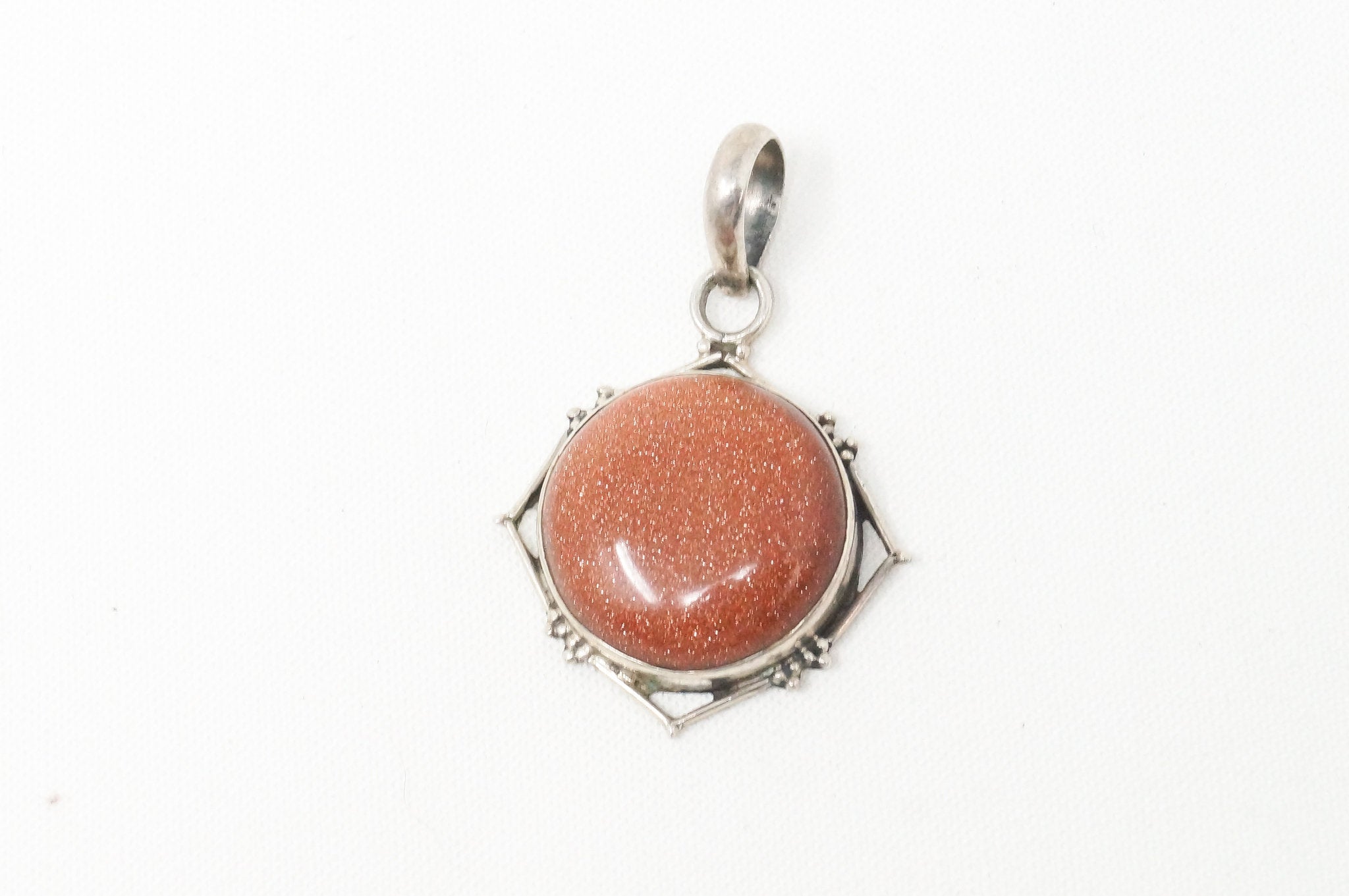 Vintage Handmade Goldstone Sterling Silver Southwestern Necklace Pendant