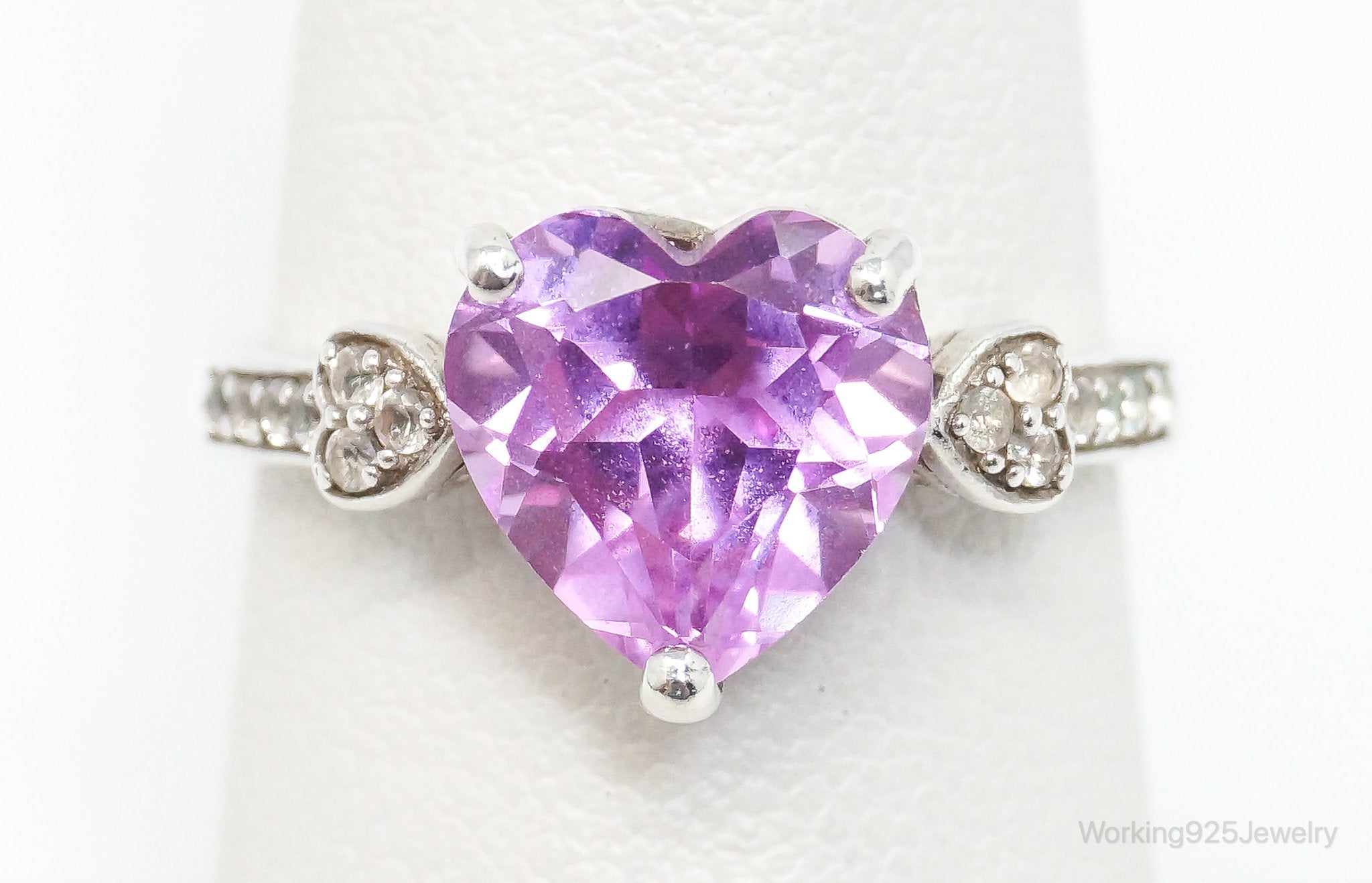 Pink Topaz Cubic Zirconia Heart Sterling Silver Ring - SZ 6.75