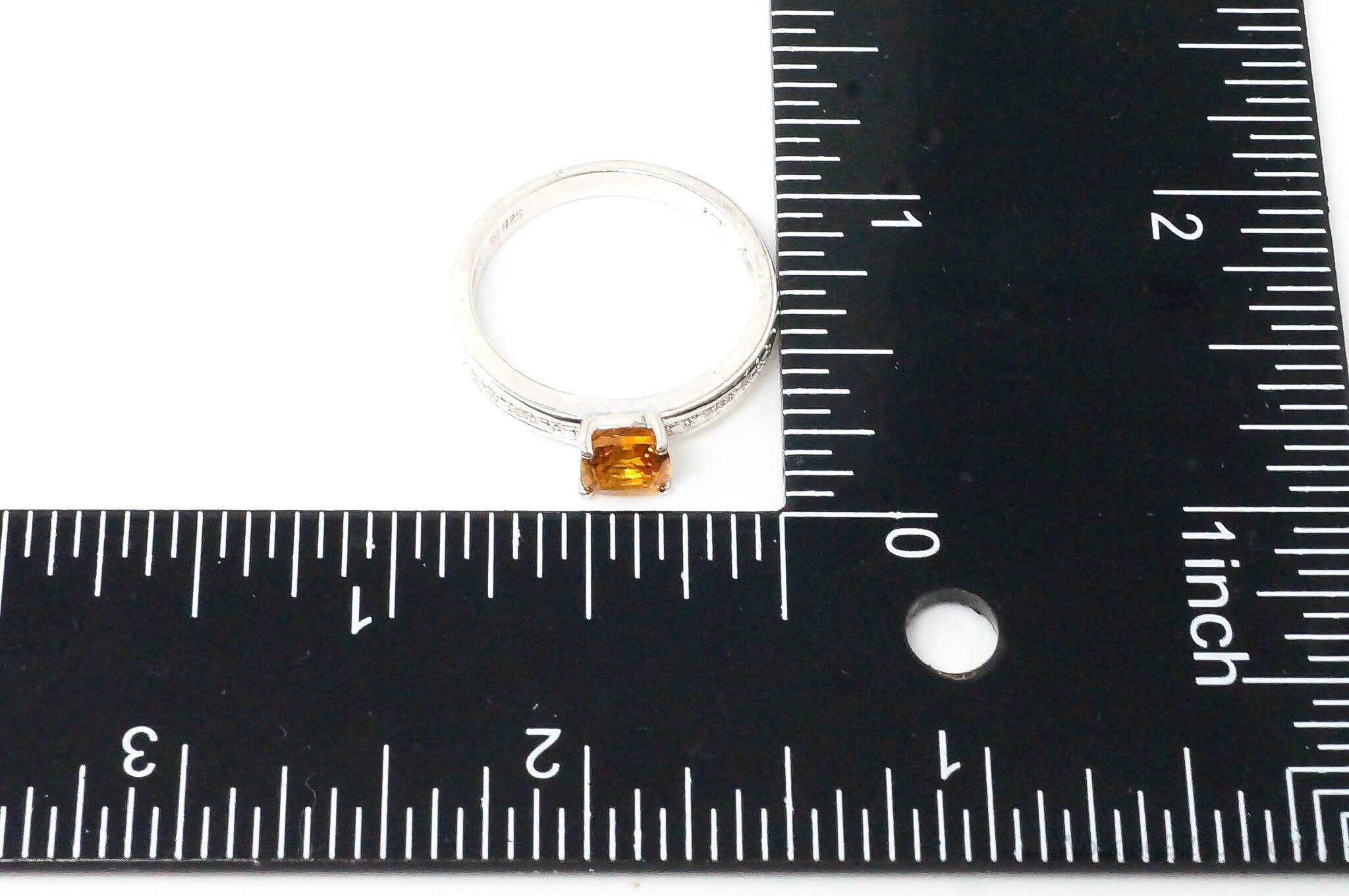 Vintage Cushion Solitaire Citrine 2 Diamond Sterling Silver Ring Size 9