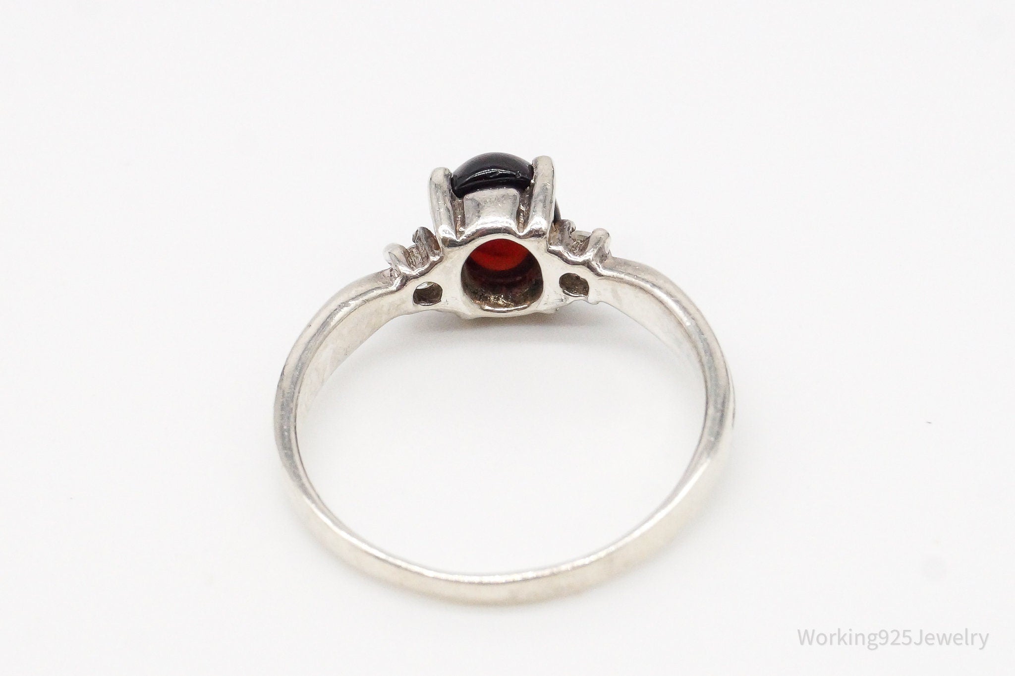 Vintage Garnet Cubic Zirconia Silver Ring - Size 9