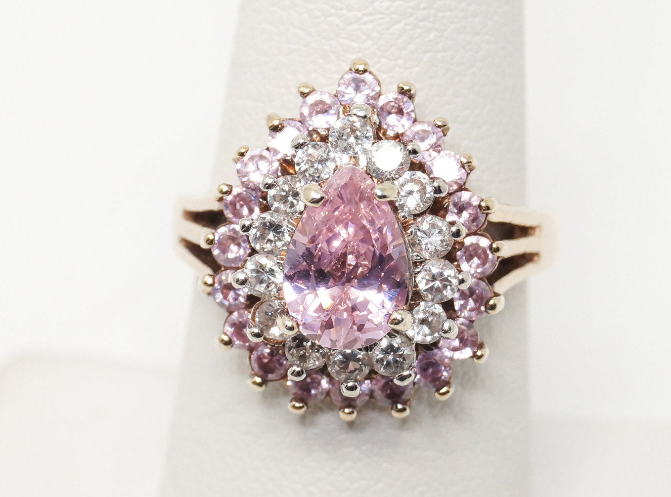 Vintage Designer RJ Gold Vermeil Pink CZ Sterling Silver Ring - Size 7