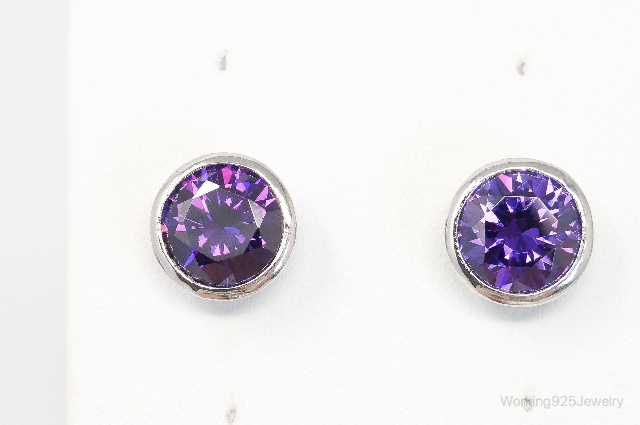 Large Purple Cubic Zirconia Silver Stud Post Earrings