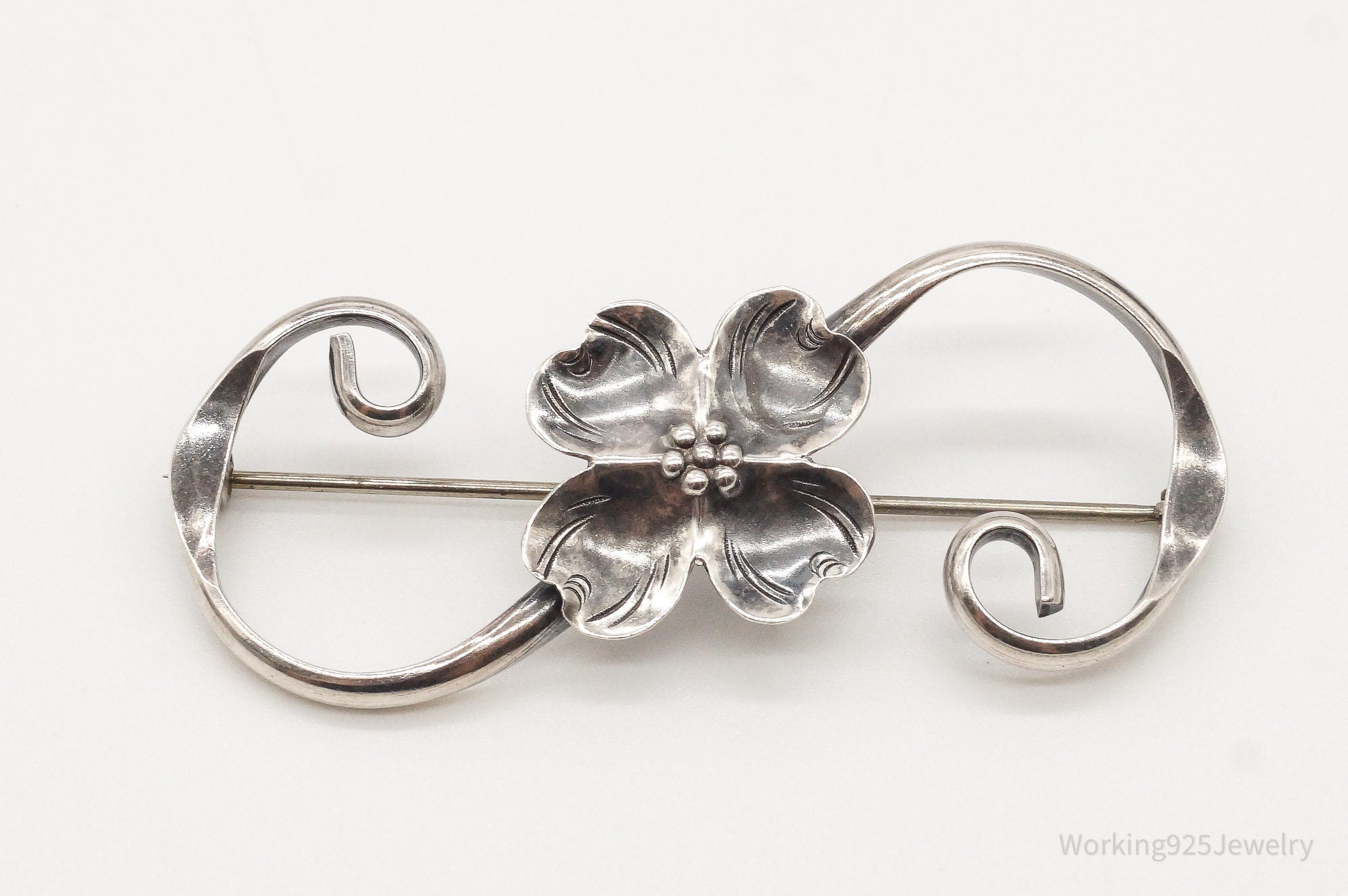 Large Vintage Designer NYE Dogwood Sterling Silver Brooch Pin