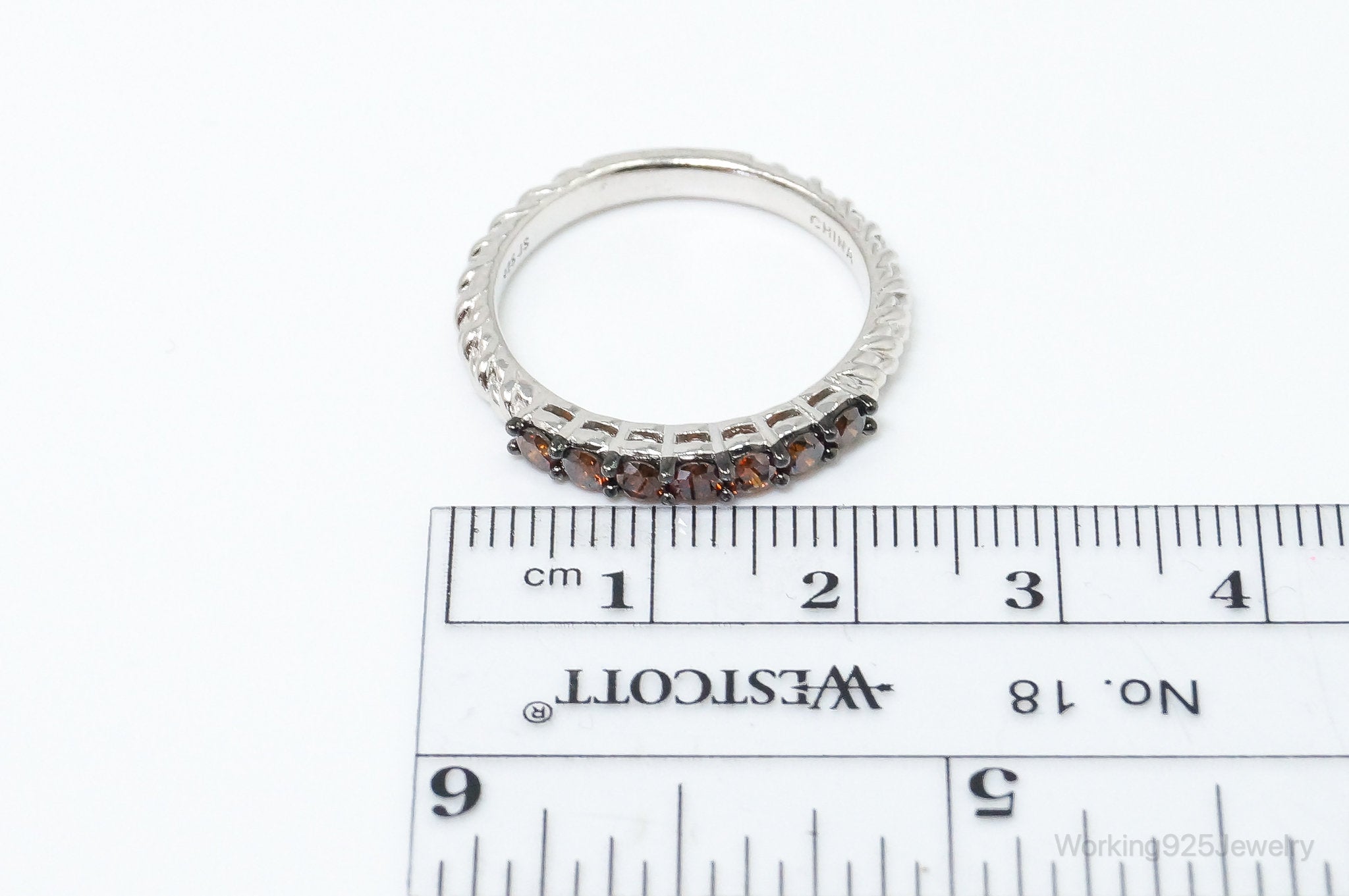 Vintage Designer JS Fire Citrine Cable Sterling Silver Ring - SZ 8.75